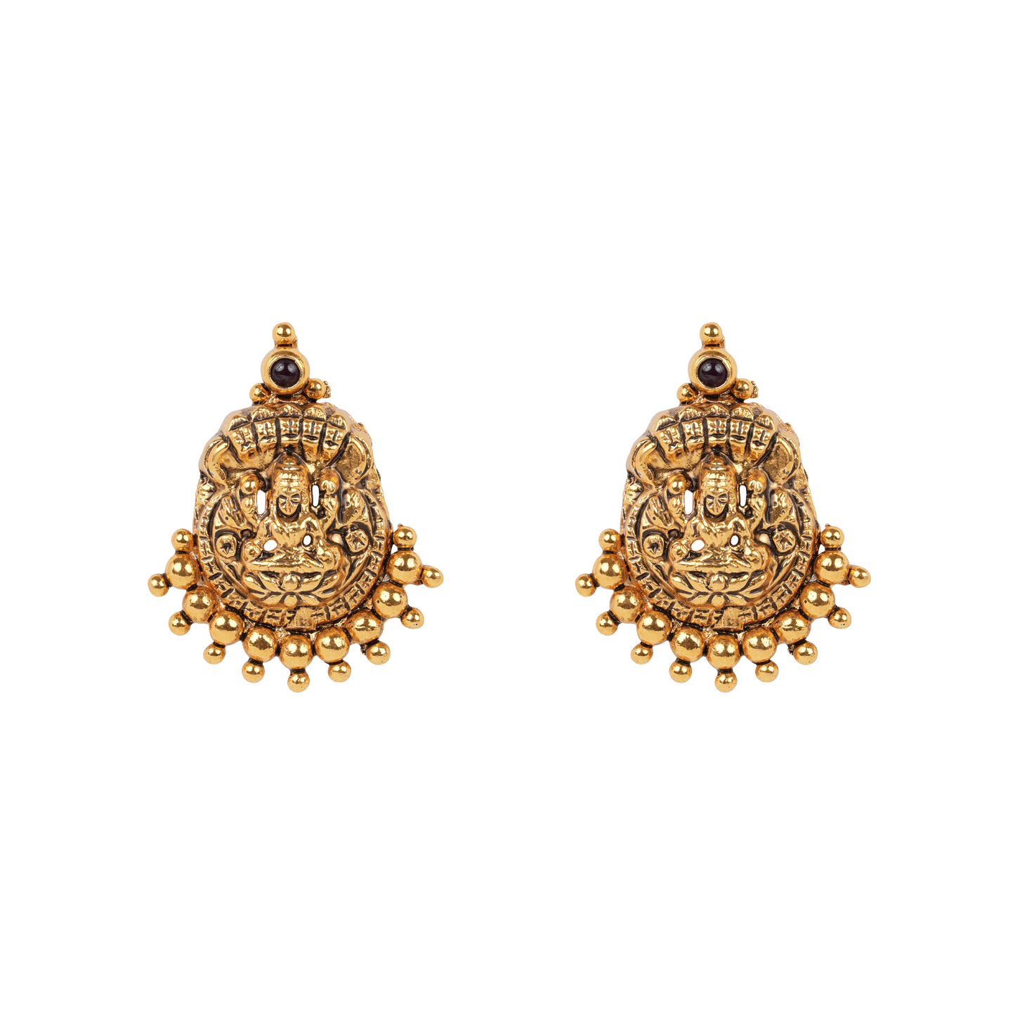 Antique Gold-Finish Lakshmi Jhumkas with Temple Ball Detailing