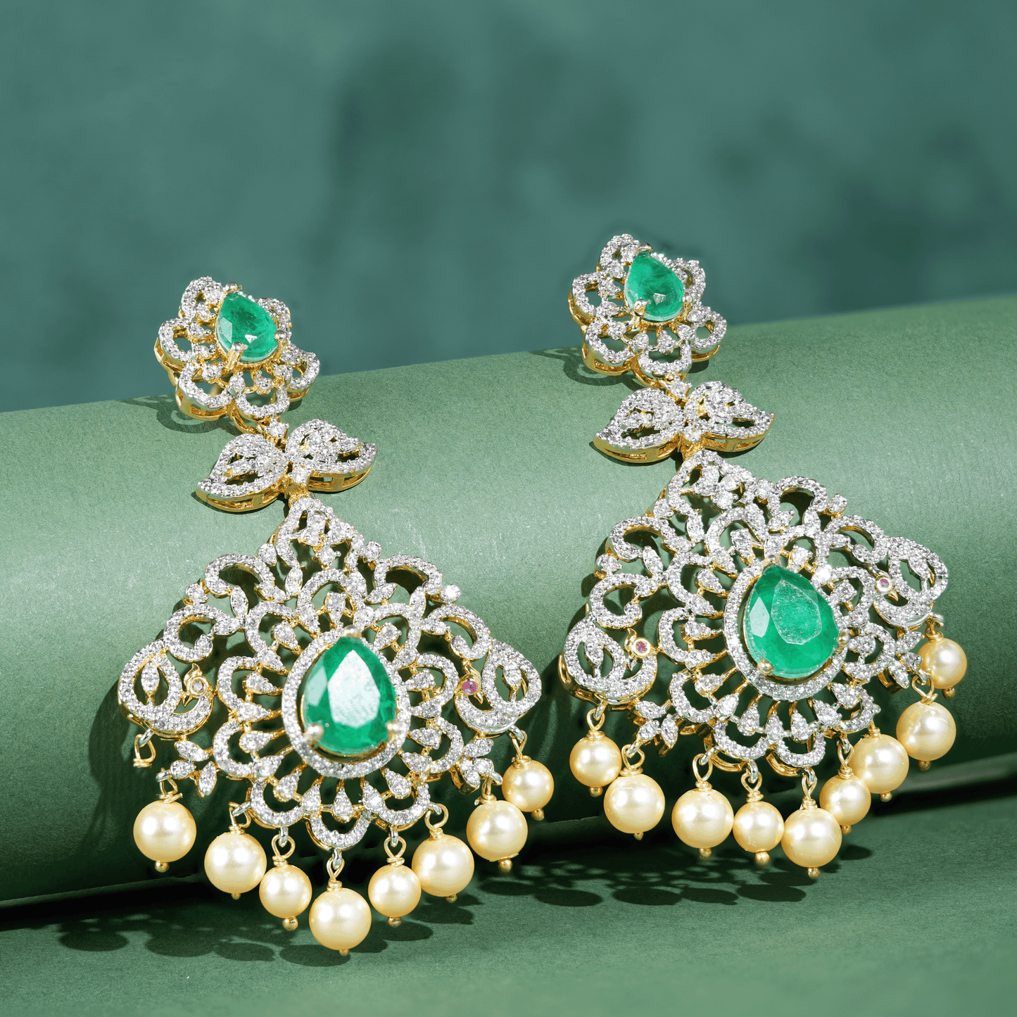 Majestic Emerald & Pearl Chandbali Earrings