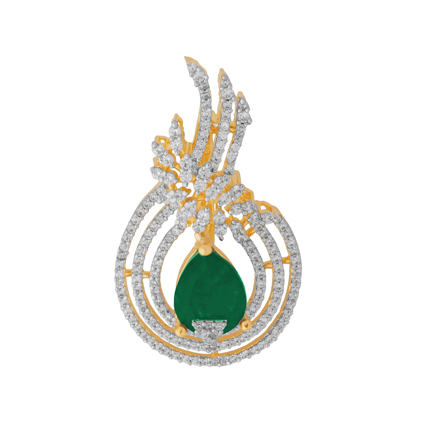 Flame-Inspired Tear drop green Emerald Pendant with Dazzling CZ Accents