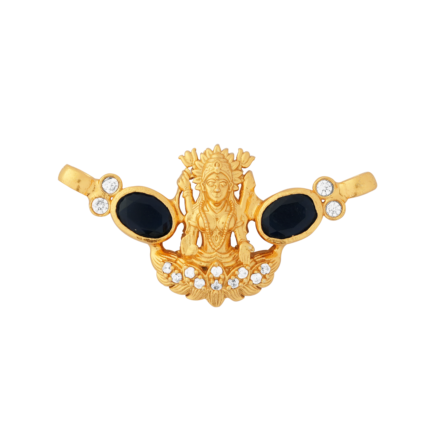 Regal Goddess Lakshmi Gold Pendant with Black Sapphire and Diamond Accents