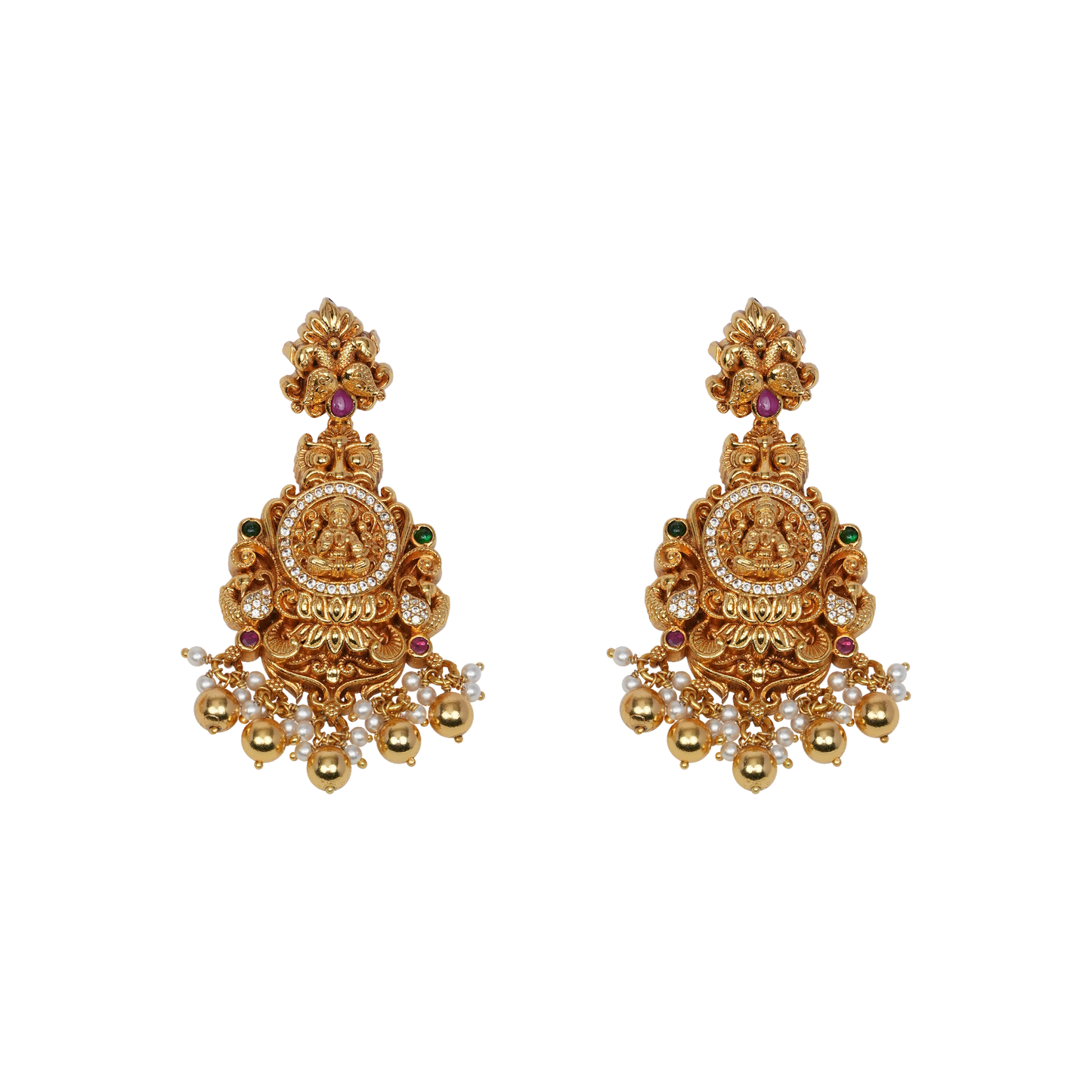 Divya Devi Temple Jewellery Set with Lakshmi Motif and Pearl Dangles