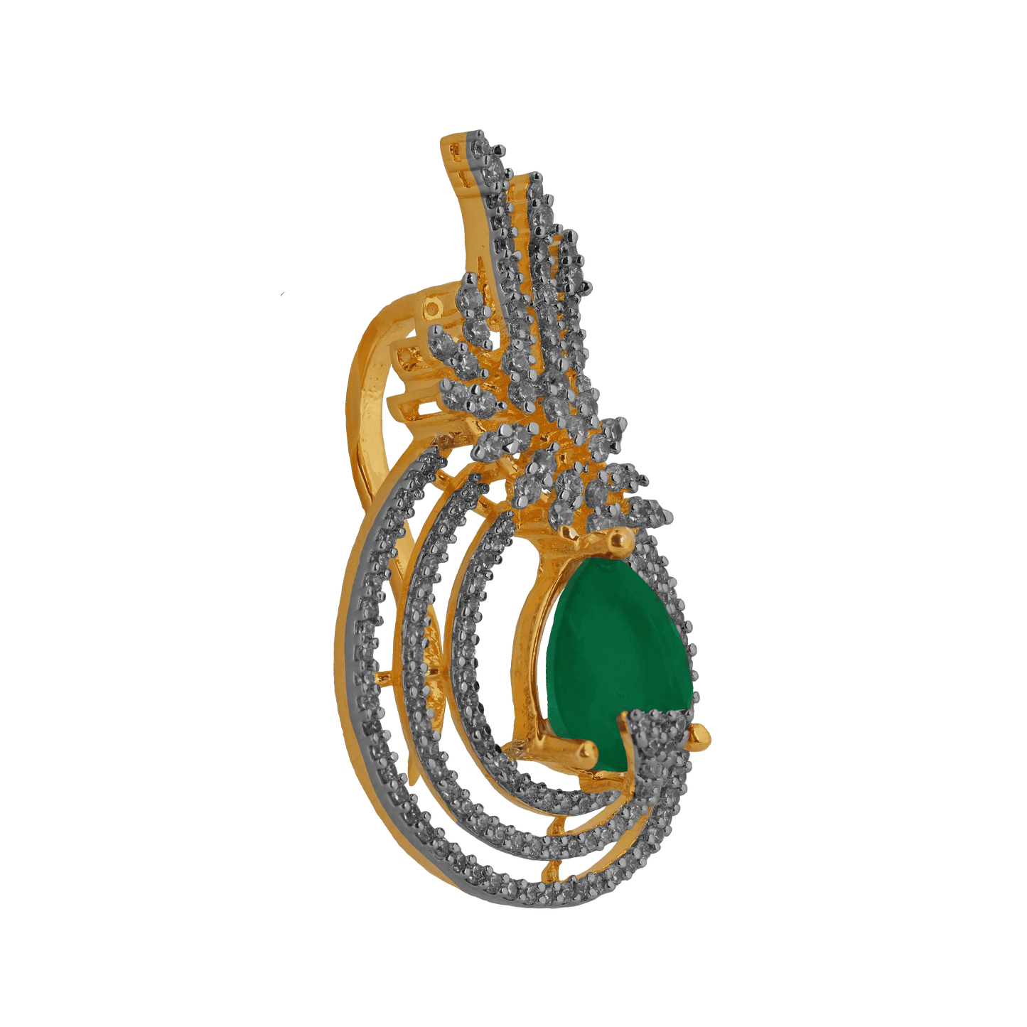 Flame-Inspired Tear drop green Emerald Pendant with Dazzling CZ Accents