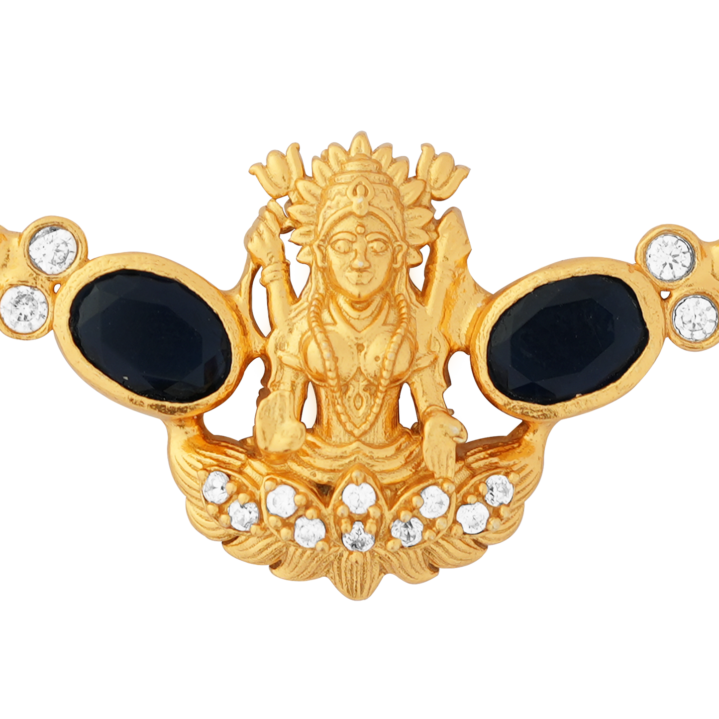 Regal Goddess Lakshmi Gold Pendant with Black Sapphire and Diamond Accents