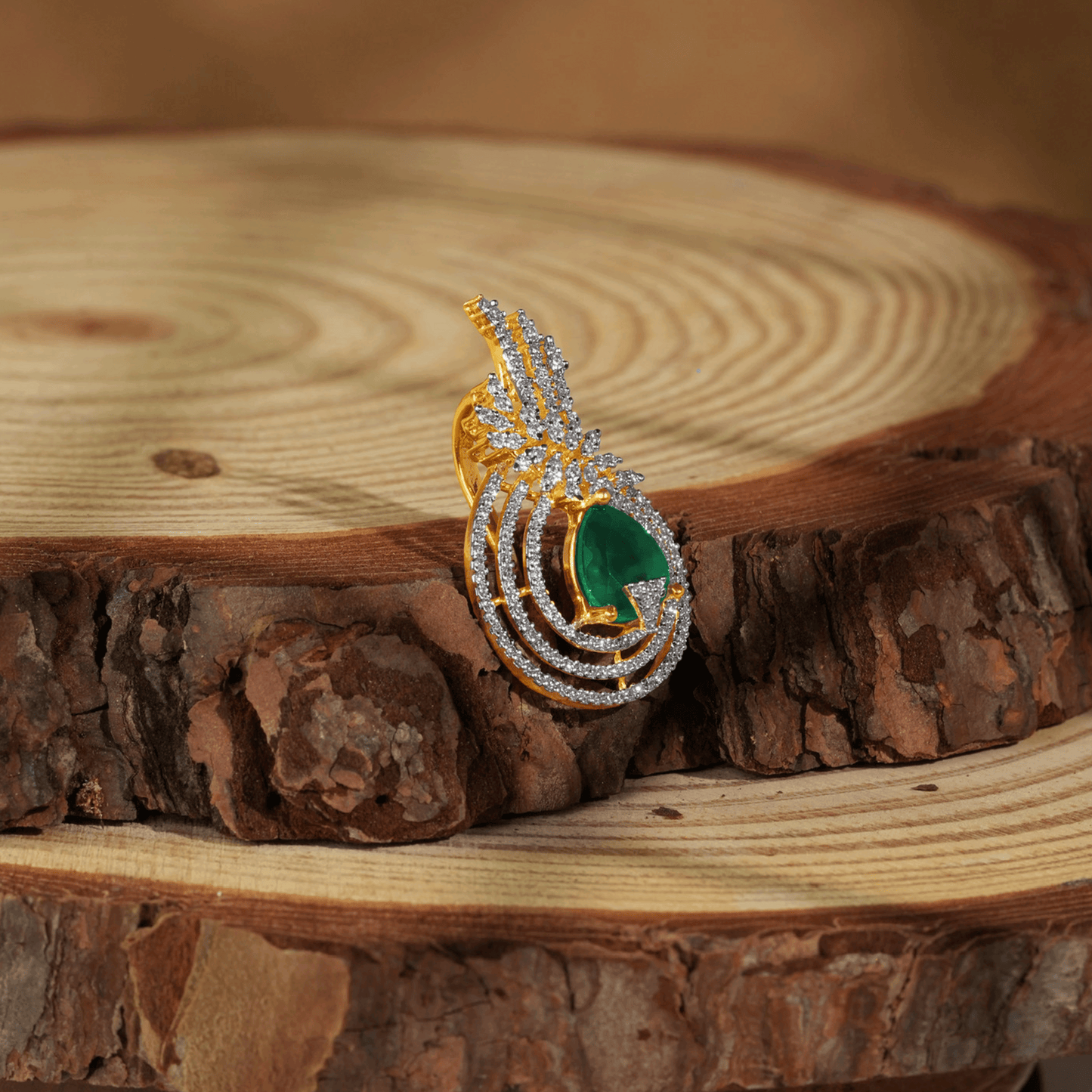 Flame-Inspired Tear drop green Emerald Pendant with Dazzling CZ Accents