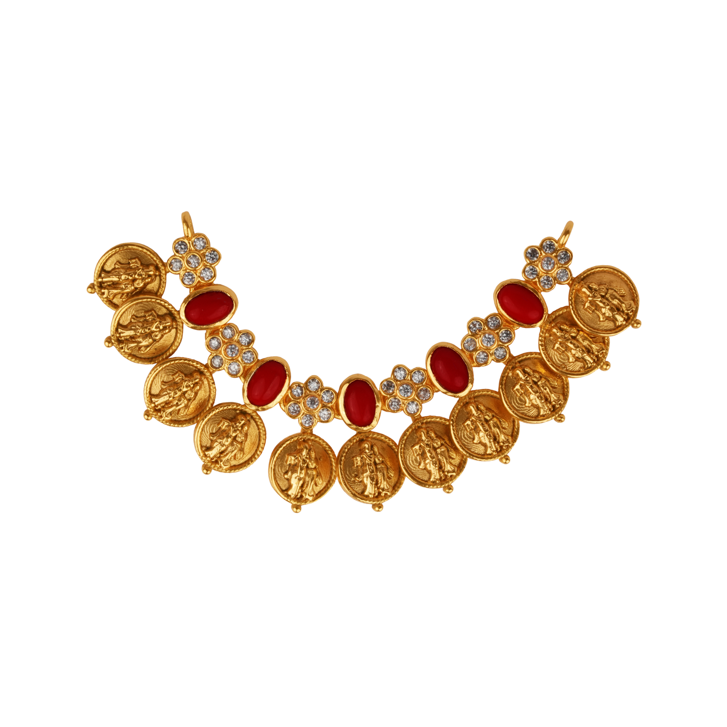 Antique Gold Lakshmi Coin Necklace with Ruby Petal Clusters