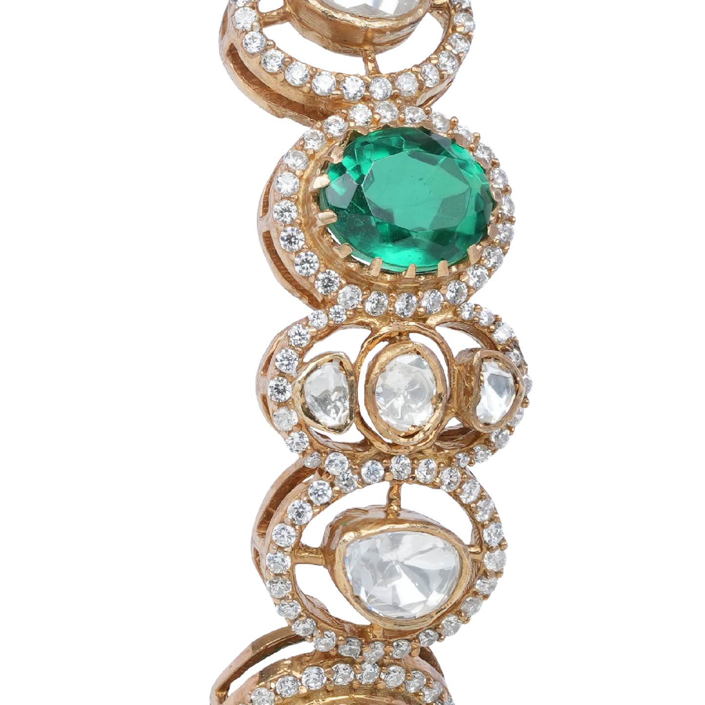 Zarina Emerald Halo Bangle with Crystal Polki Accents