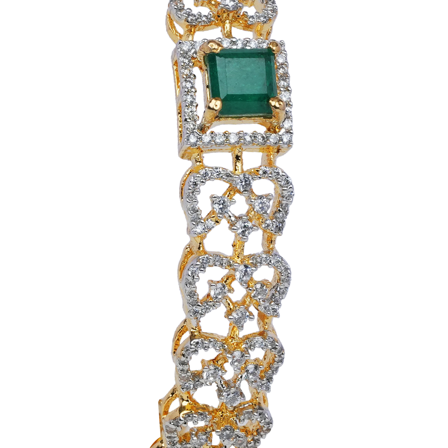 Eira Emerald Filigree Bangle with Dual-Tone Sparkle