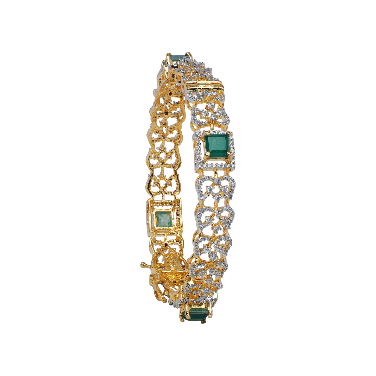 Eira Emerald Filigree Bangle with Dual-Tone Sparkle