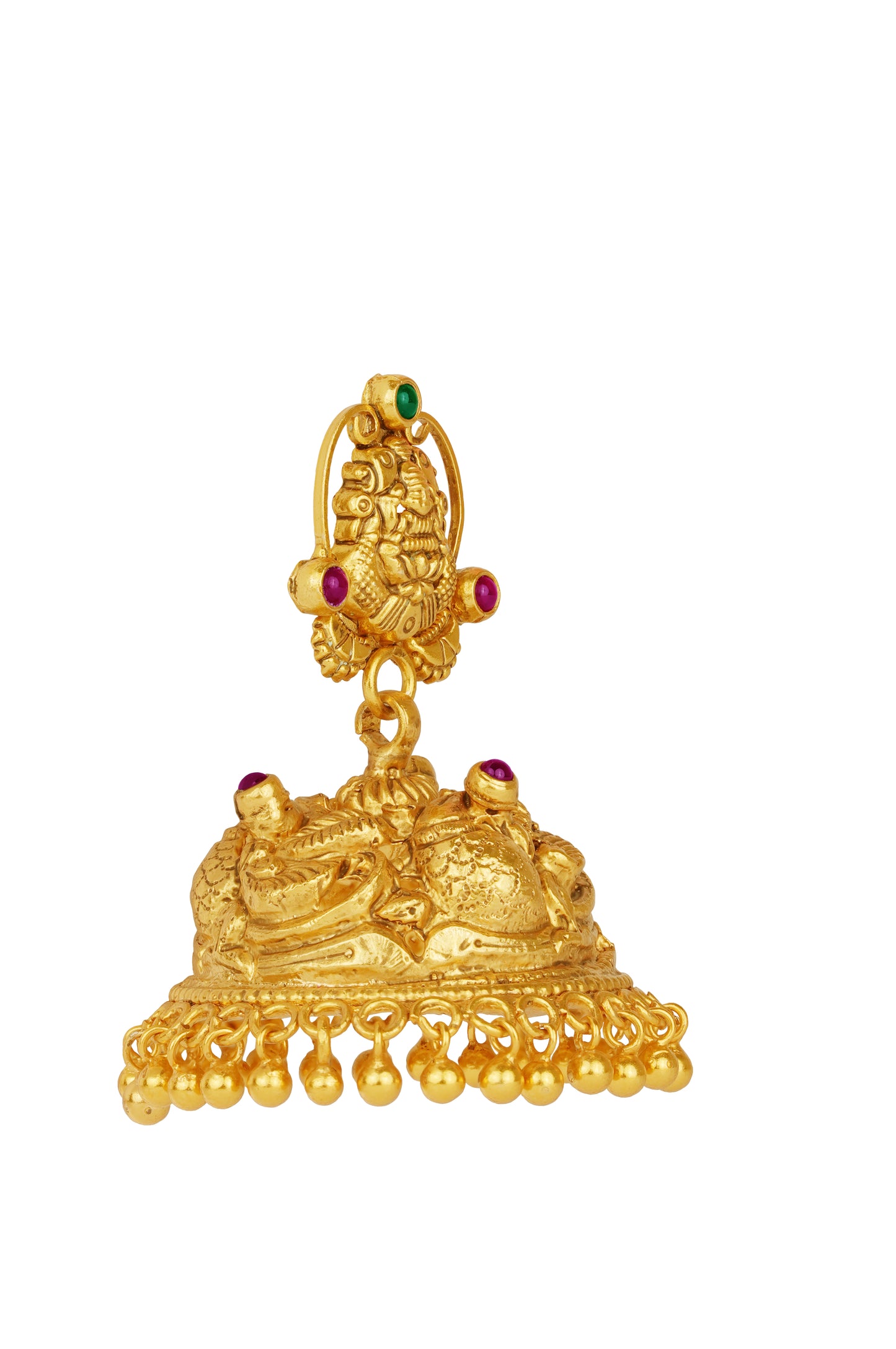 Divya Lakshmi Temple Jhumka with Ruby and Emerald Accents