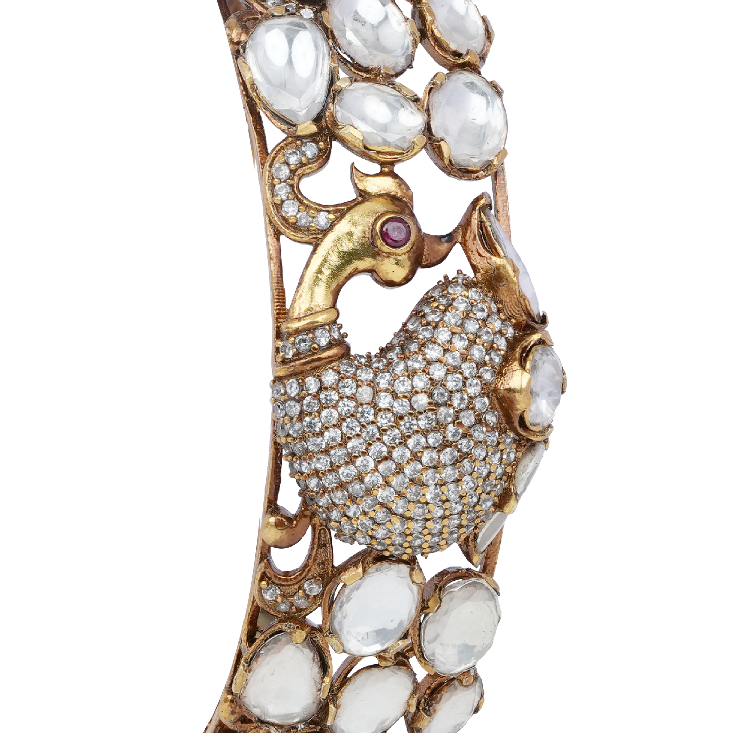 Regal Mayura Bangle with Antique Finish and Kundan Detailing