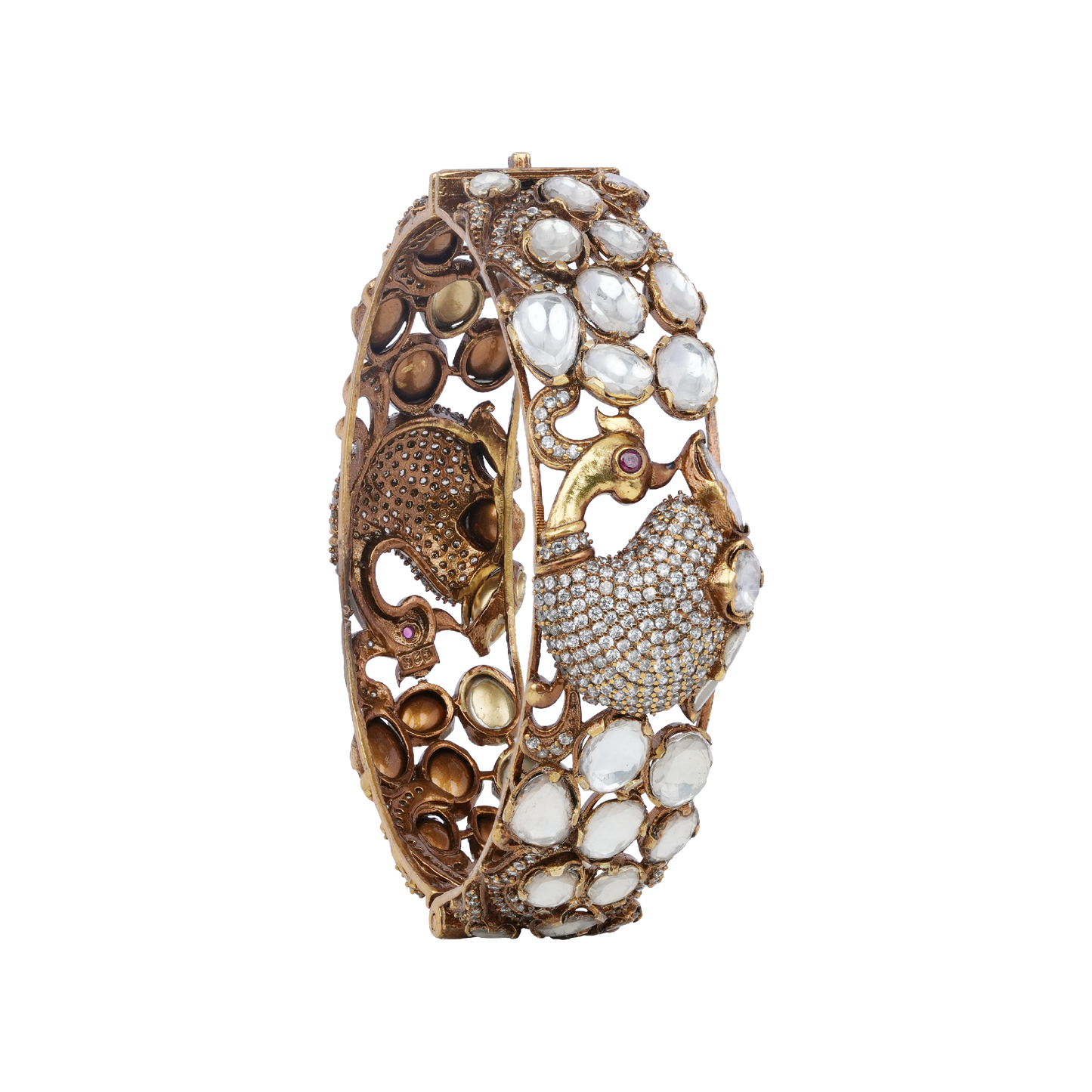 Regal Mayura Bangle with Antique Finish and Kundan Detailing