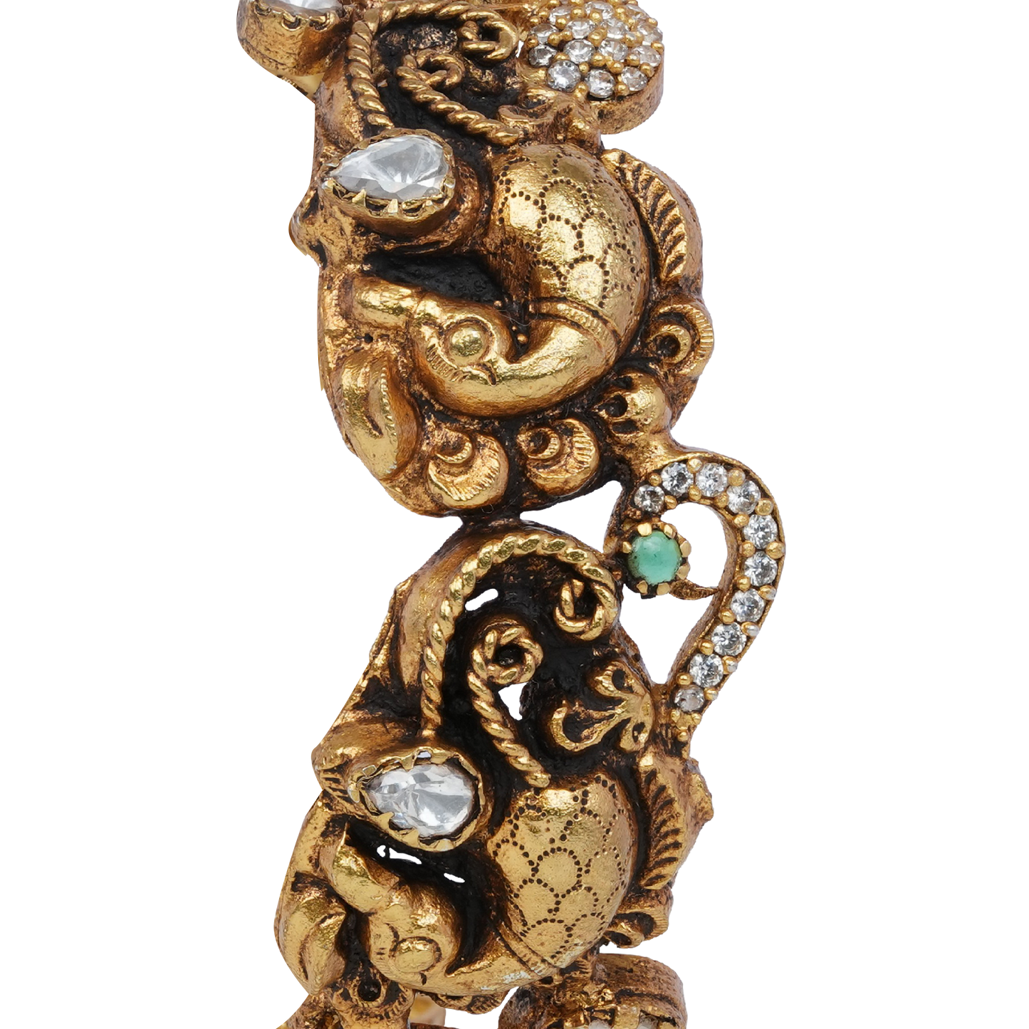 Aadya Gaja Kalai Bangle with Antique Finish and Stone Detailing