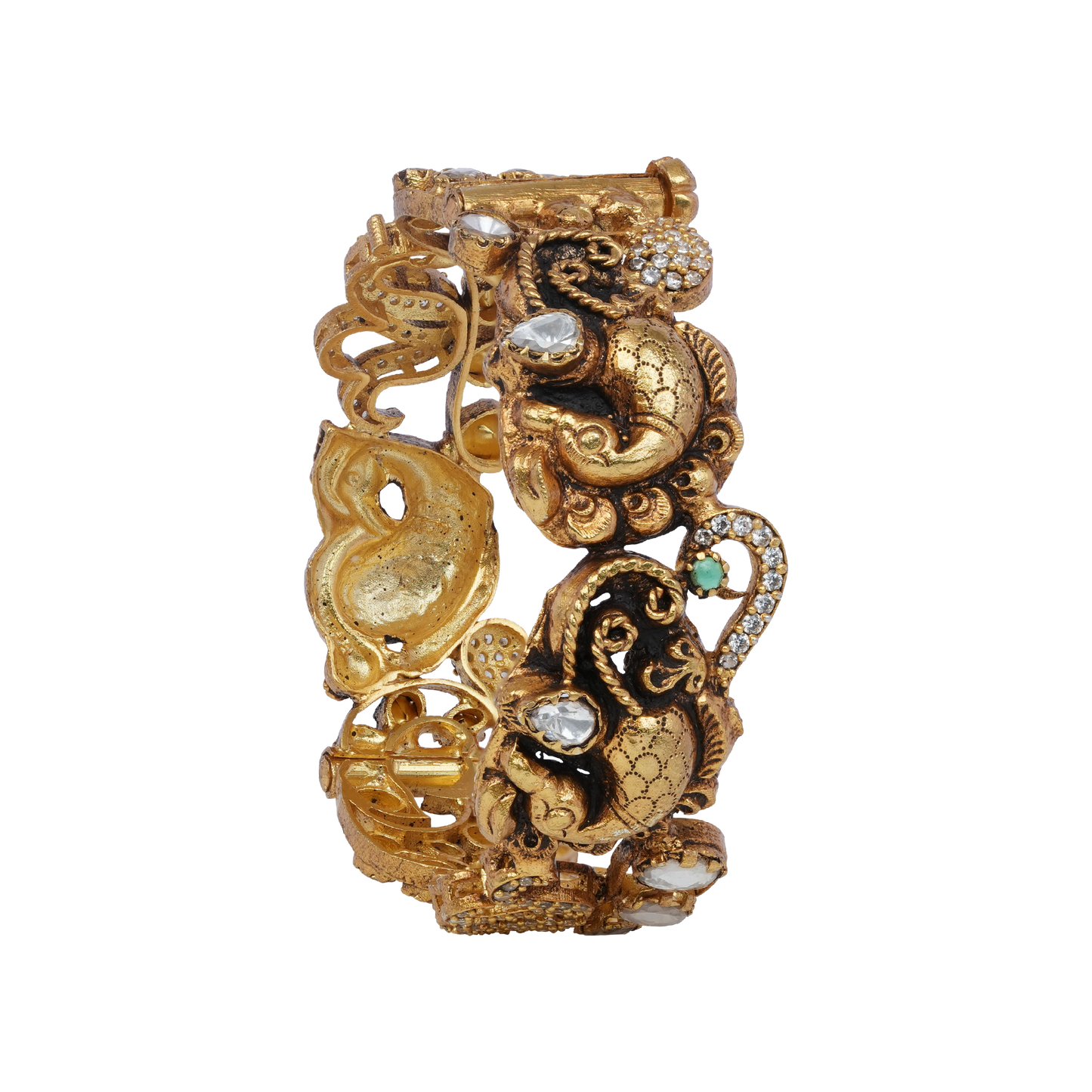 Aadya Gaja Kalai Bangle with Antique Finish and Stone Detailing
