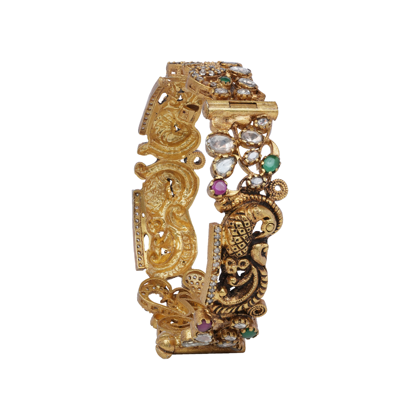 Divine Makara Heritage Bangle with Kundan and Gem Accents