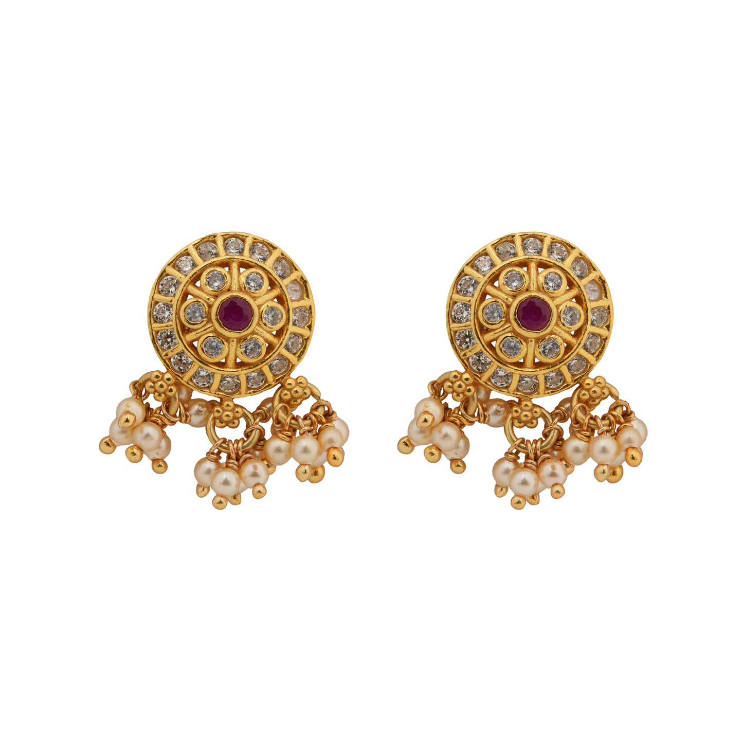 Ruby Blossom Chandbaali Pendant with Pearl Tassels