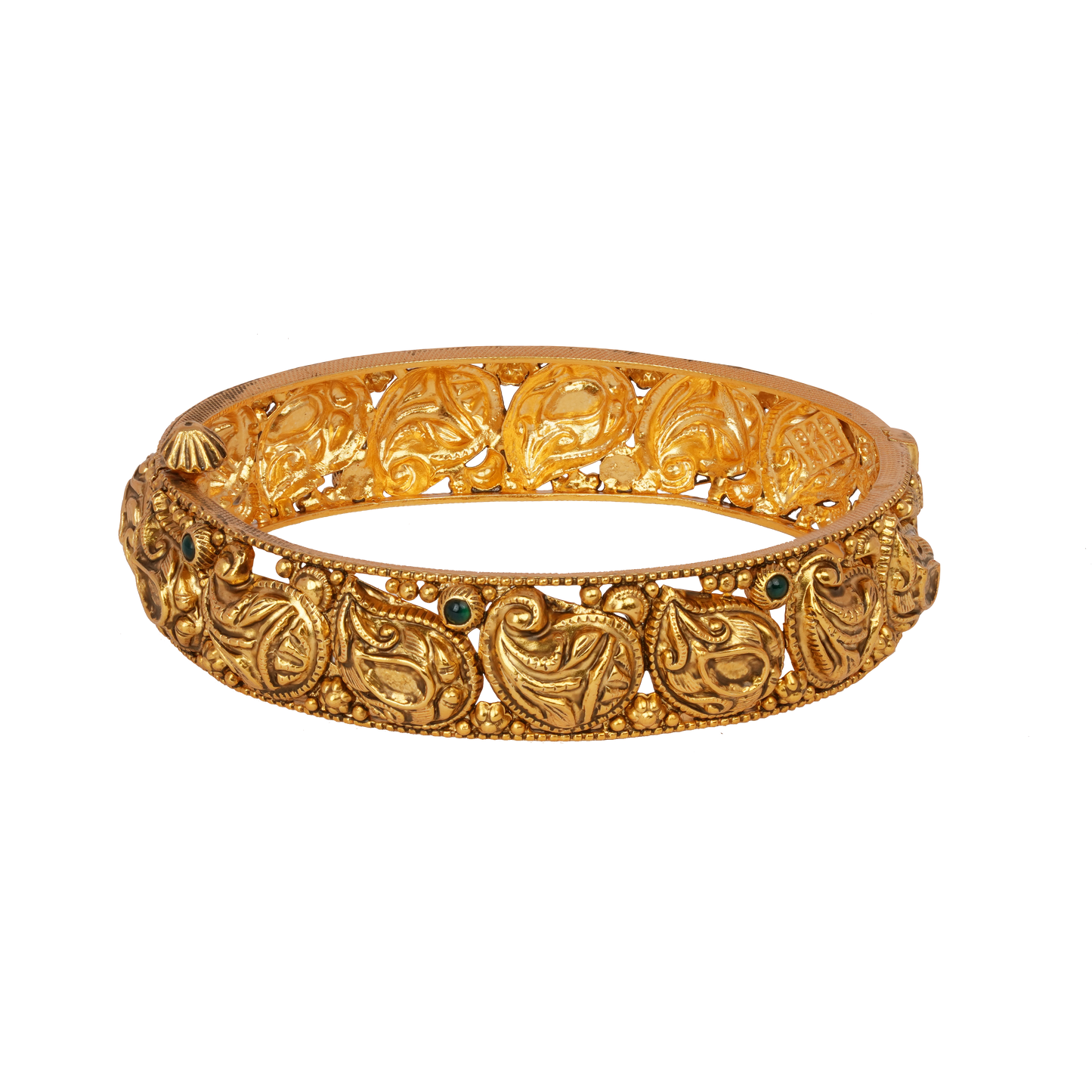 Antique Paisley Gold Bangle with Emerald Accents