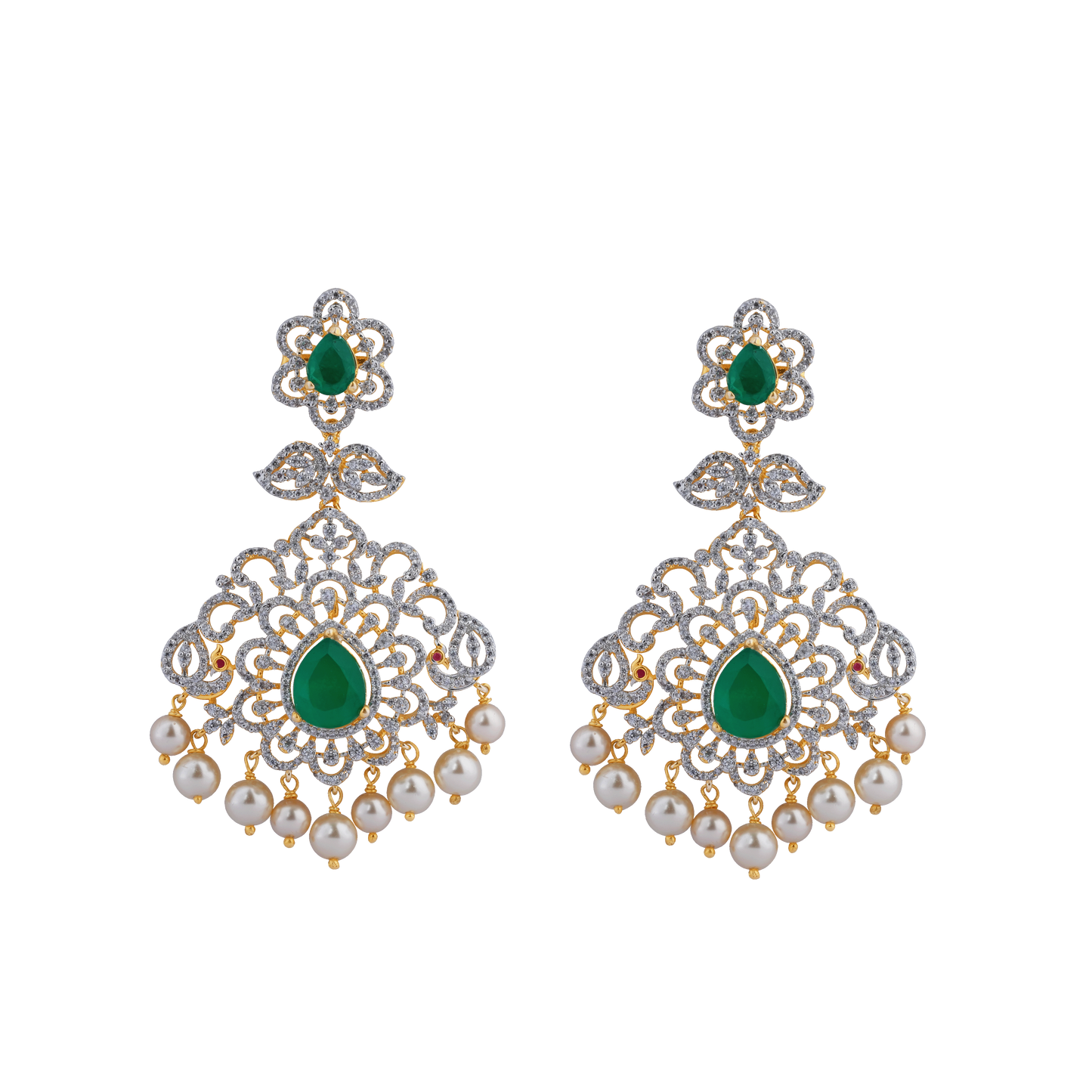 Majestic Emerald & Pearl Chandbali Earrings
