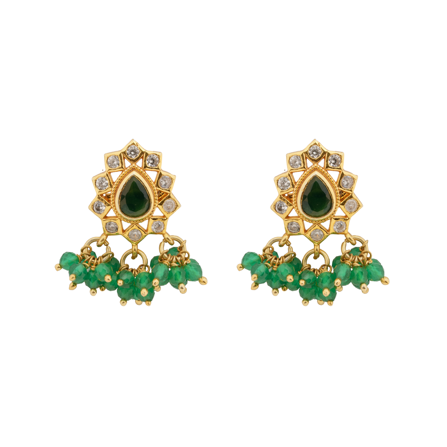 Padma Emerald Drop Earrings with Floral Radiance