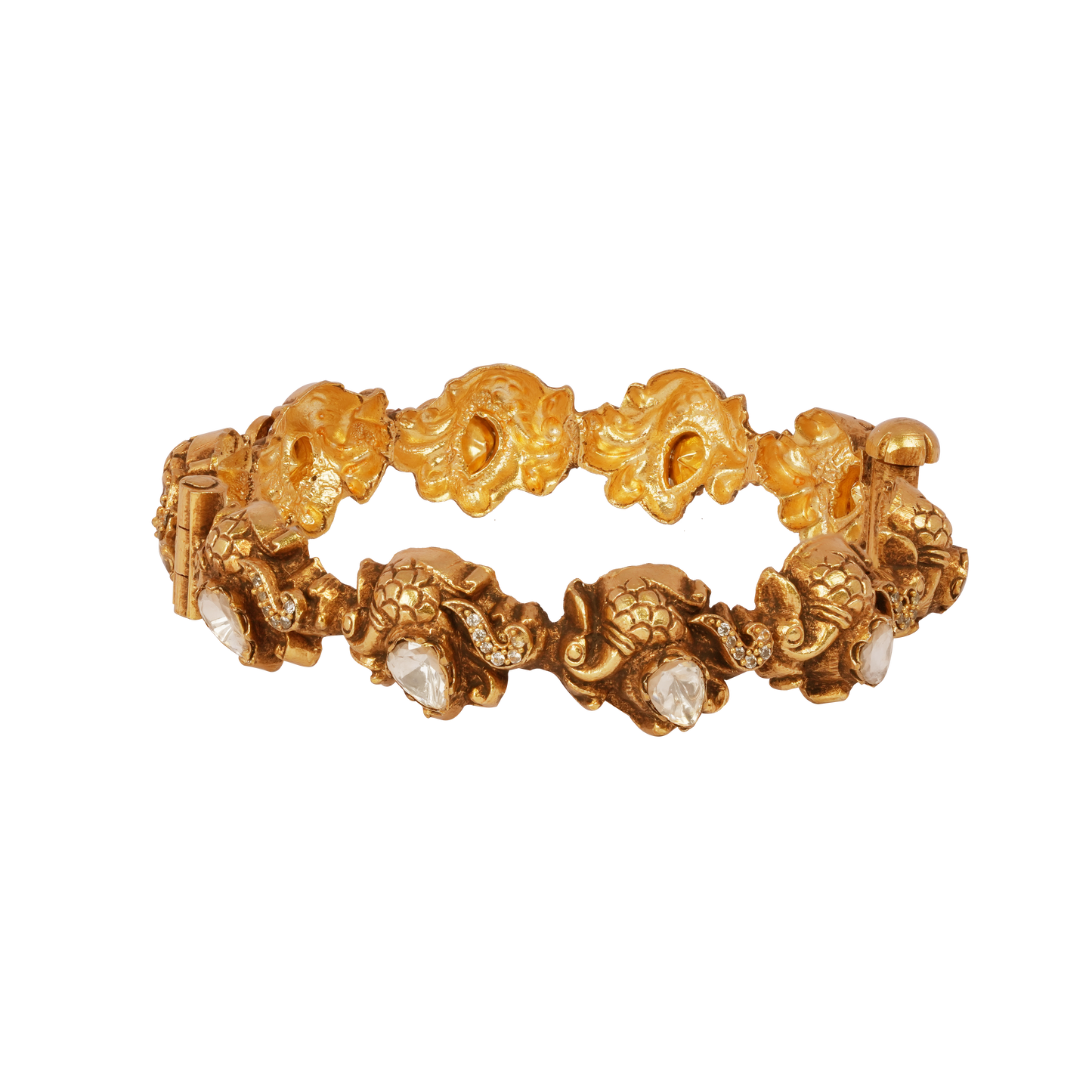 Mythical Makara Gold Bangle with Polki Diamond Accents