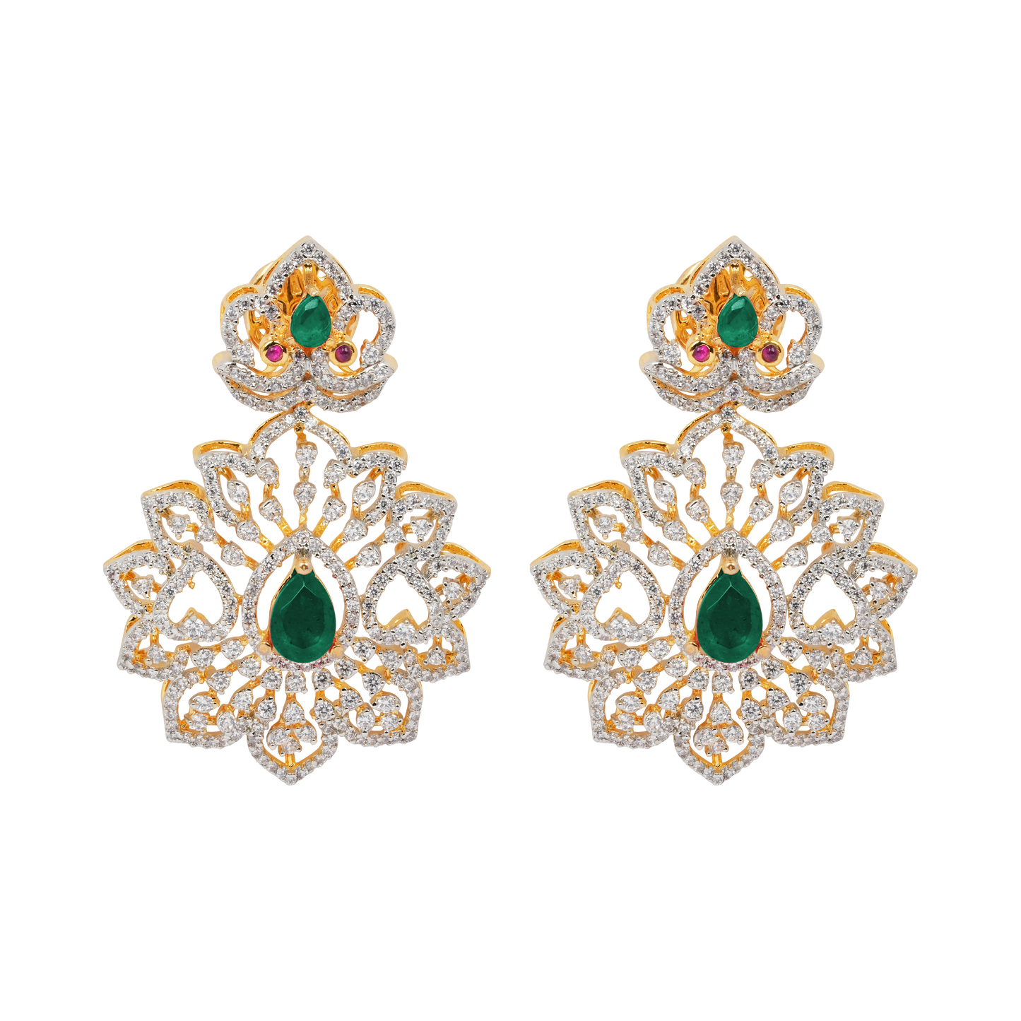 Royal Blossom: Emerald & Diamond Studded Floral Heritage Earring