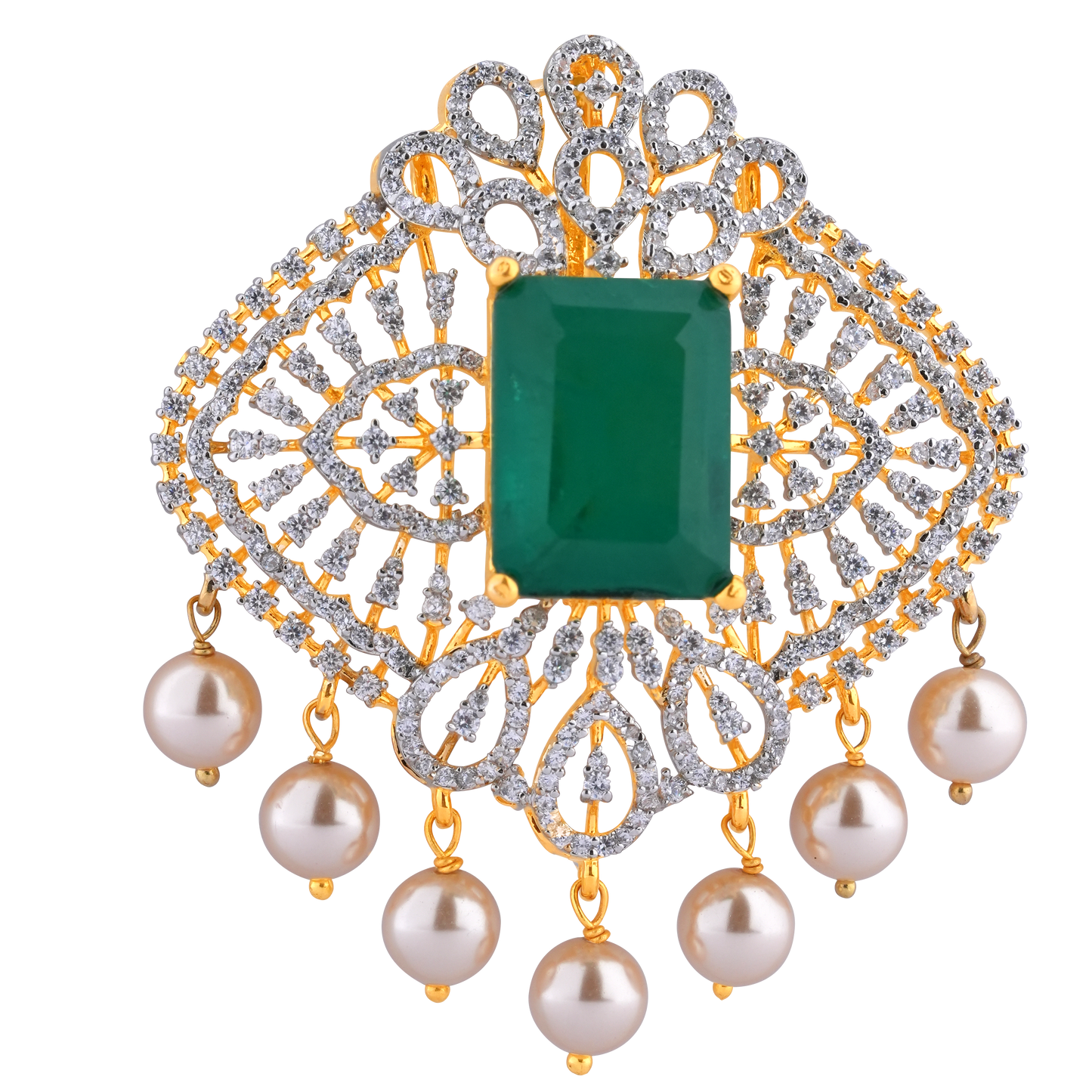 Scarlet Sovereign: Ruby Red Statement Brooch with Diamond Detailing & Pearl Drops