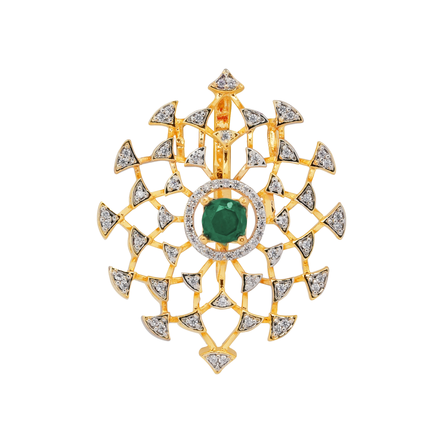 Crimson Starburst: Ruby-Centered Geometric Pendant with Diamond Accents