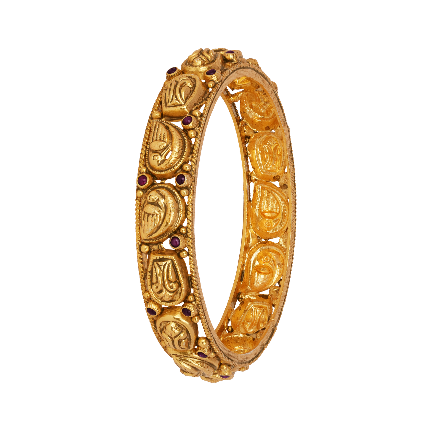 Heritage Paisley Gold Bangle with Ruby Accents