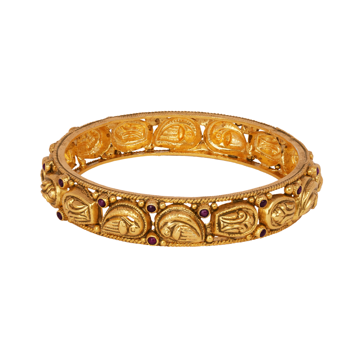Heritage Paisley Gold Bangle with Ruby Accents