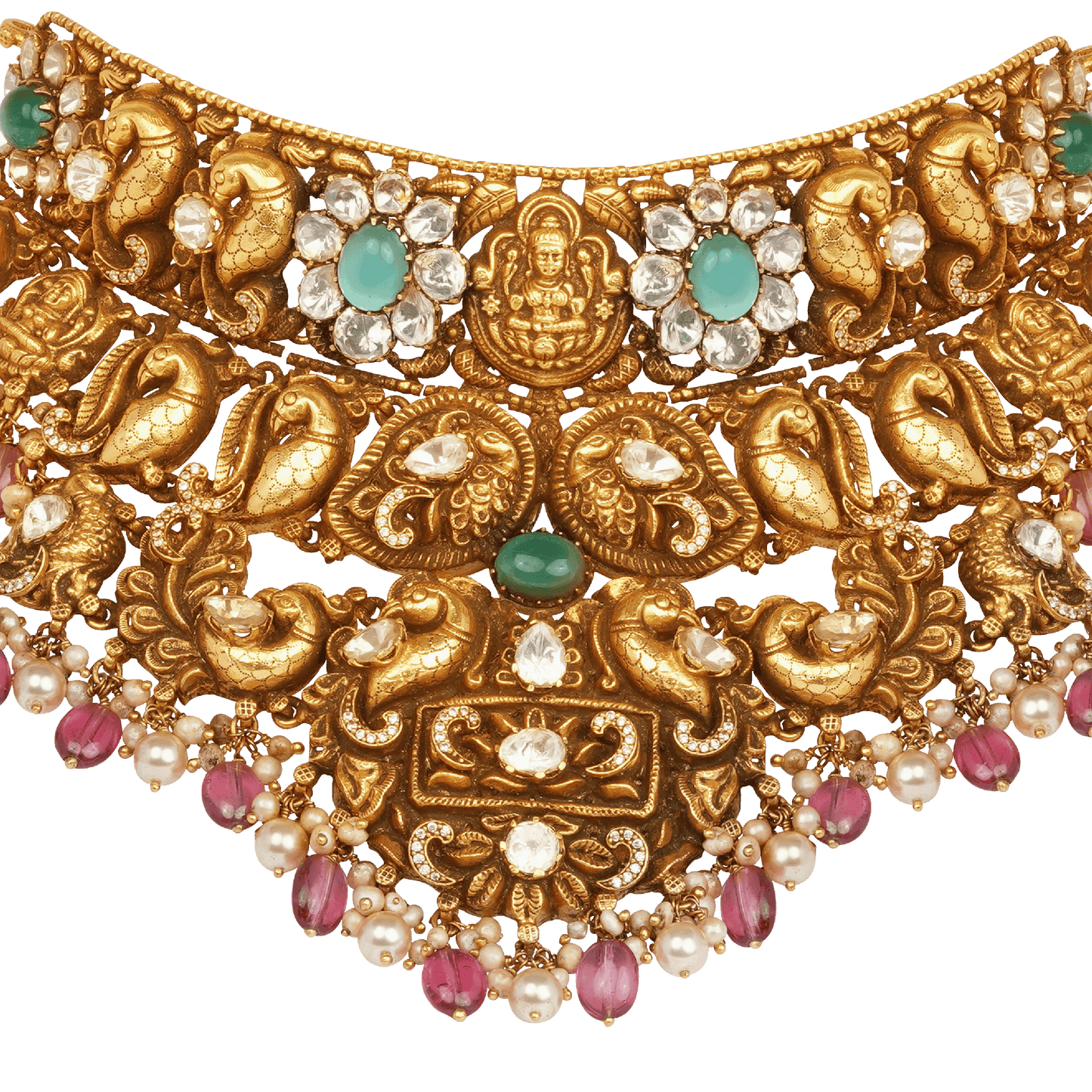 Divine Heritage Temple Necklace with Emerald Accents and Triple-Tiered Motif