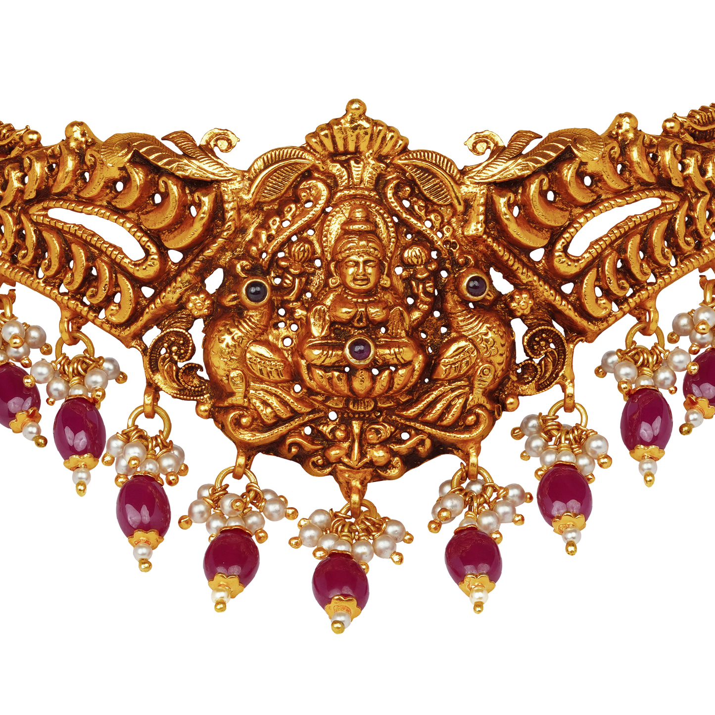 Peacock Vimana Nakashi Choker with Ruby Drops