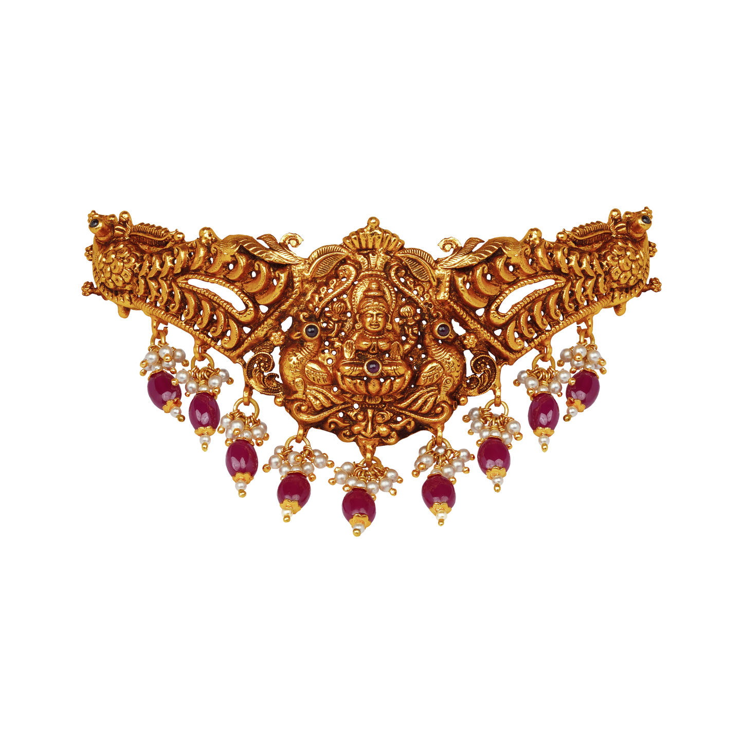 Peacock Vimana Nakashi Choker with Ruby Drops