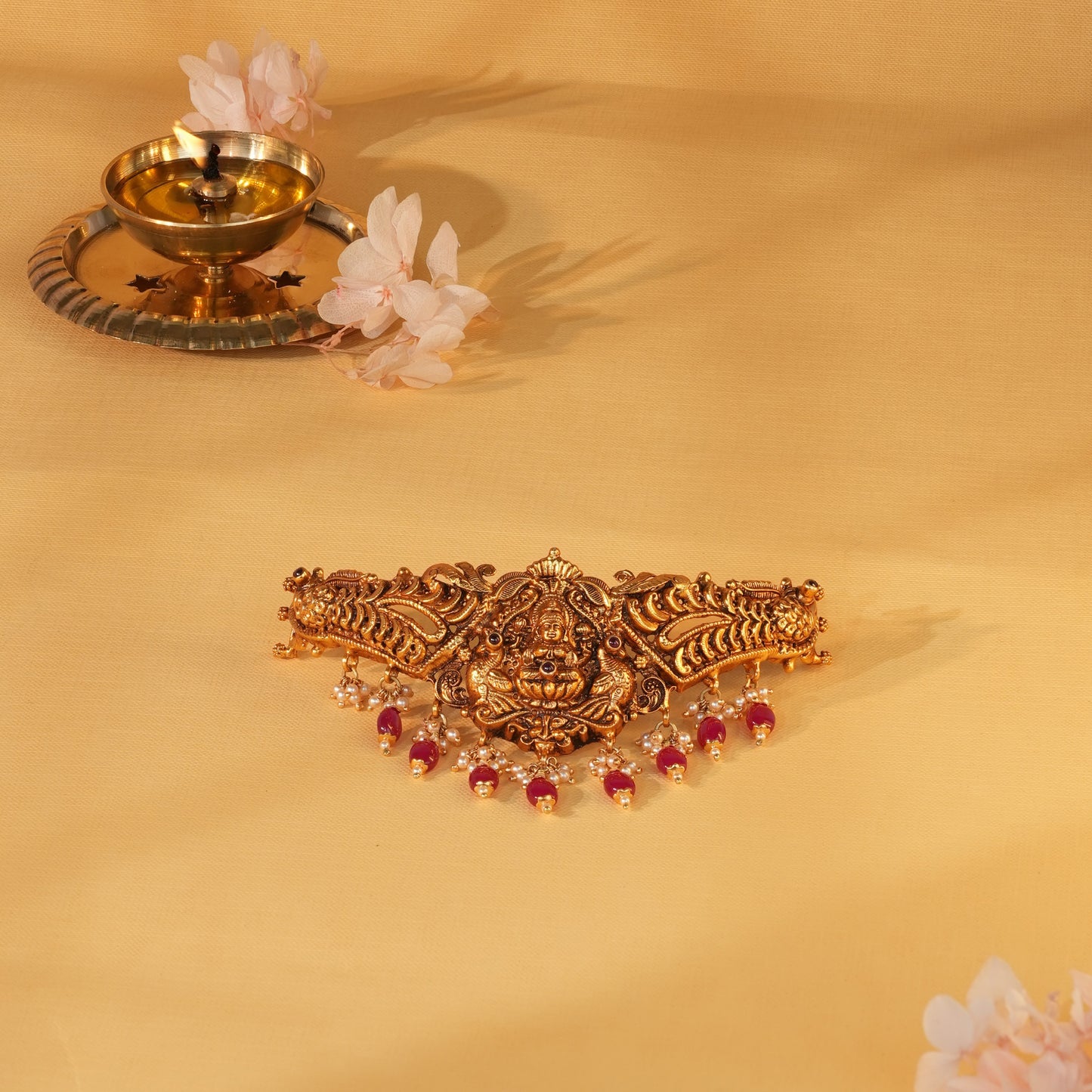 Peacock Vimana Nakashi Choker with Ruby Drops
