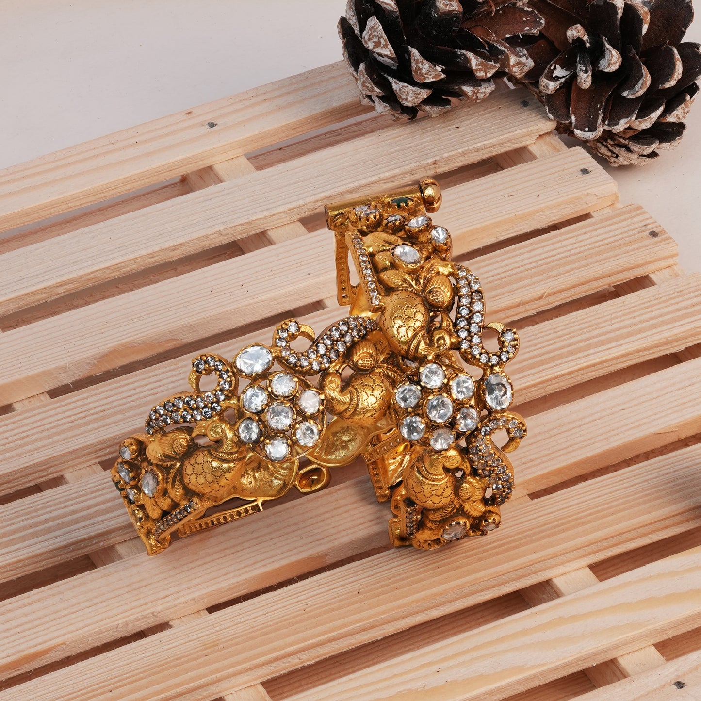 Indira Elephant Motif Bangle with Floral Kundan Crown
