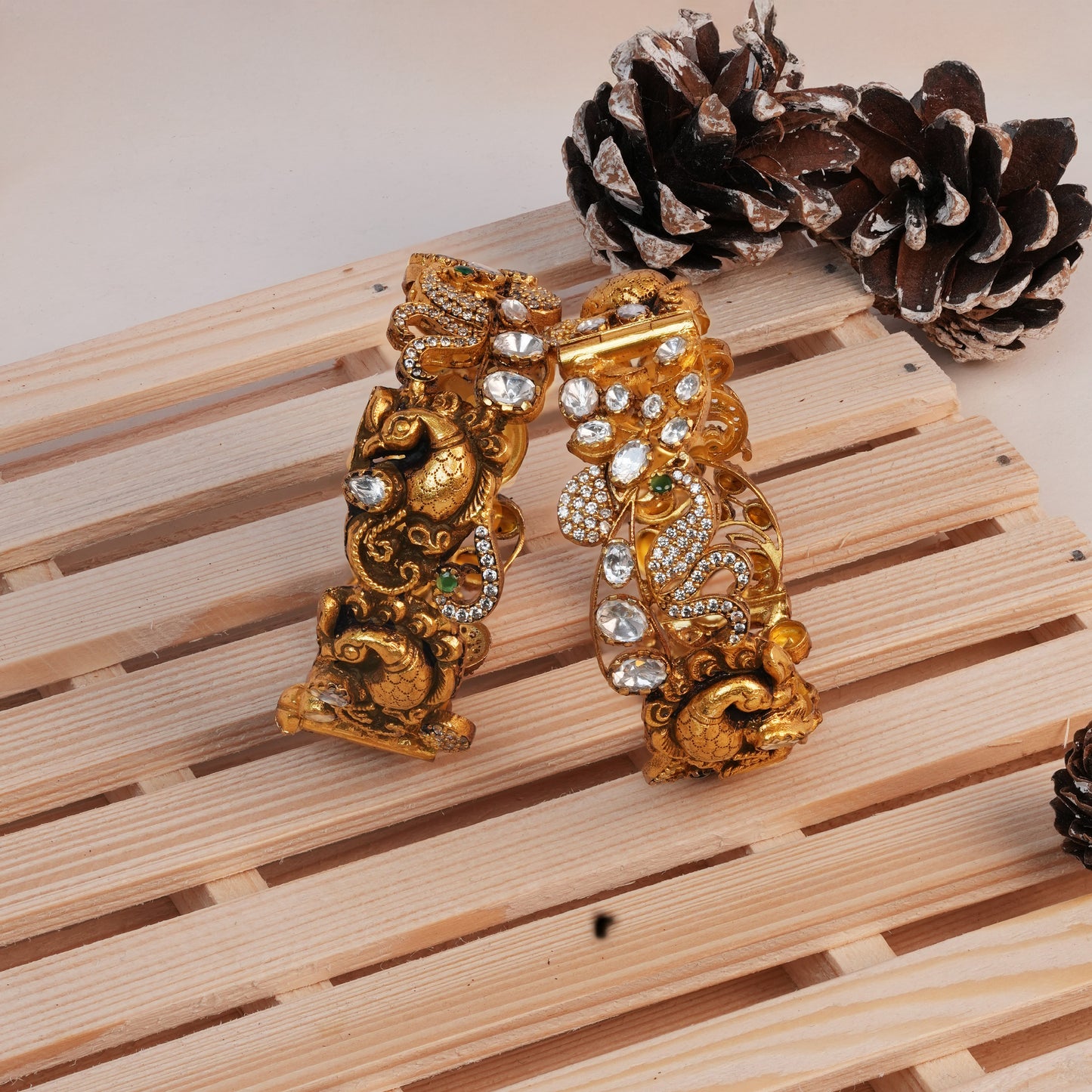 Aadya Gaja Kalai Bangle with Antique Finish and Stone Detailing
