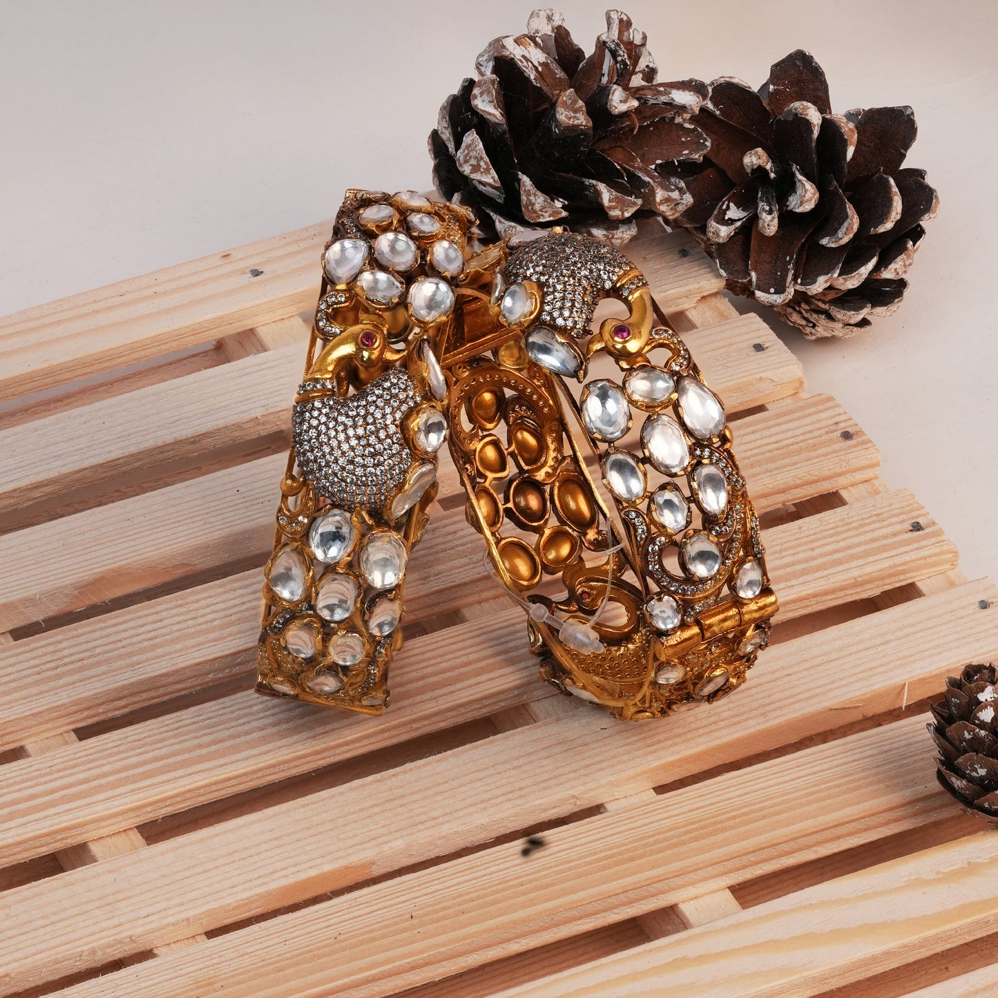 Regal Mayura Bangle with Antique Finish and Kundan Detailing