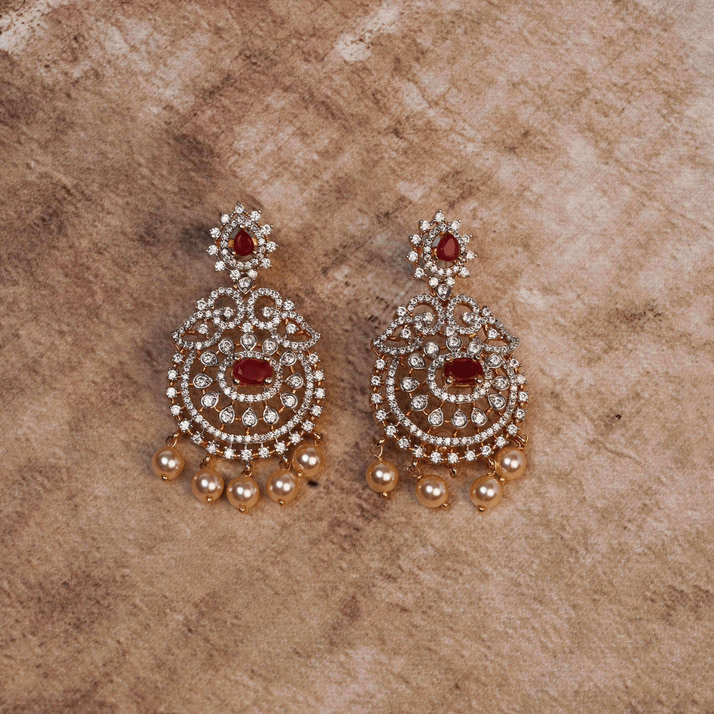 Ishira Ruby Chandbali Earrings with Pearl Drops