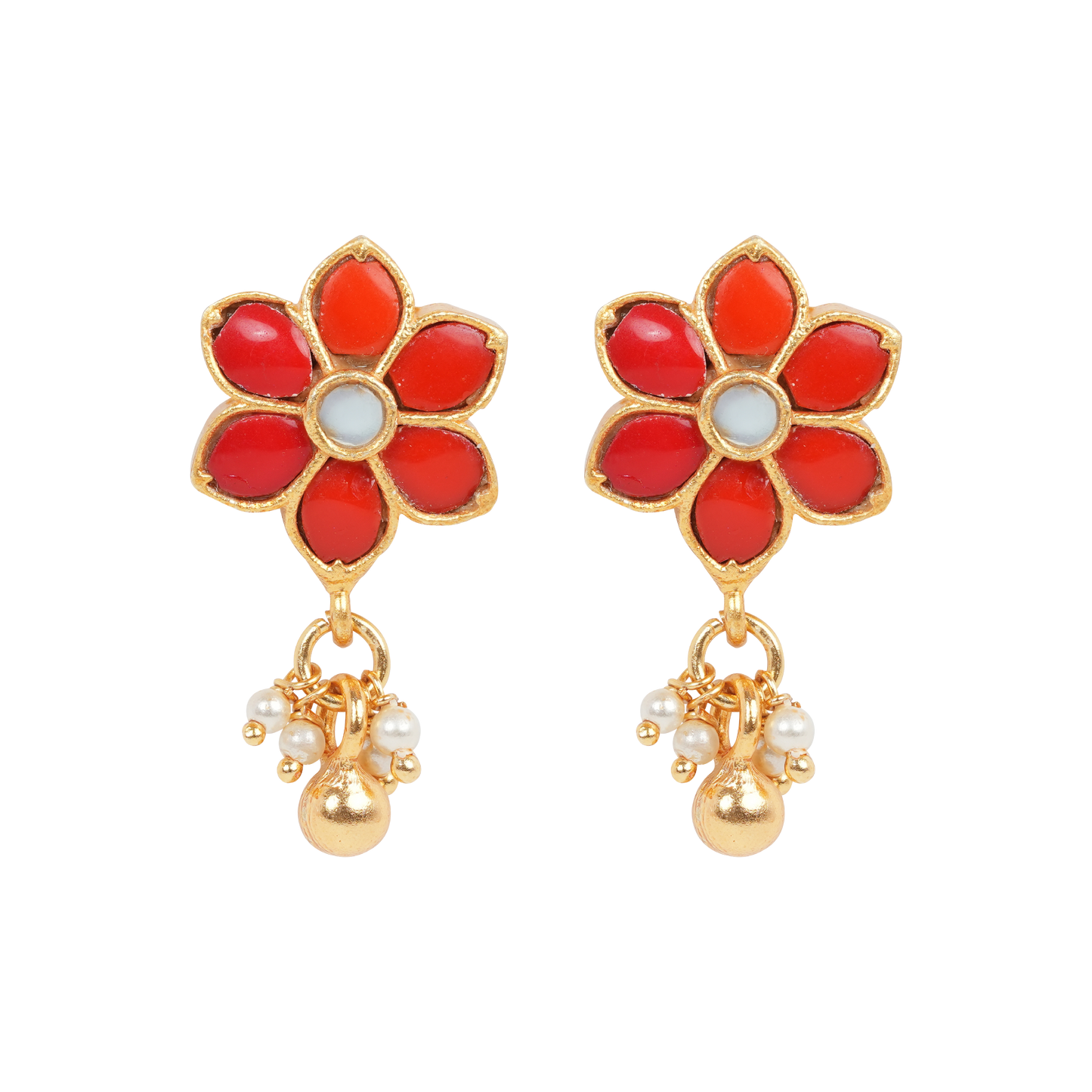 Kamalini Blossom Earrings in Coral Red