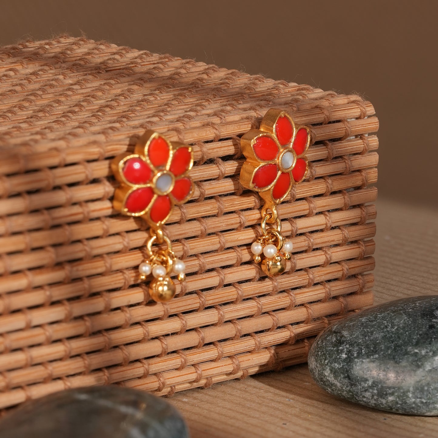 Kamalini Blossom Earrings in Coral Red