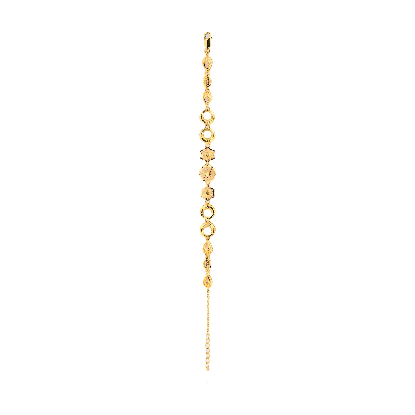 Floral Charm Antique Gold Bracelet with Delicate Link Detailing