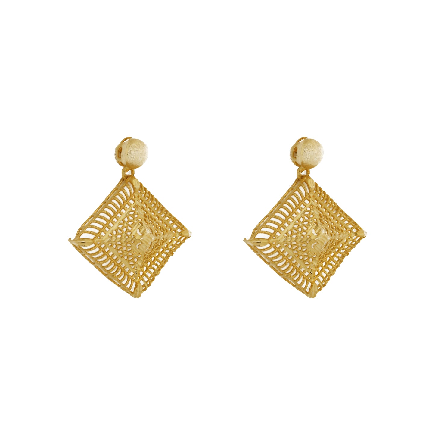 Geometric Lattice Square Drop Earrings in Antique Gold