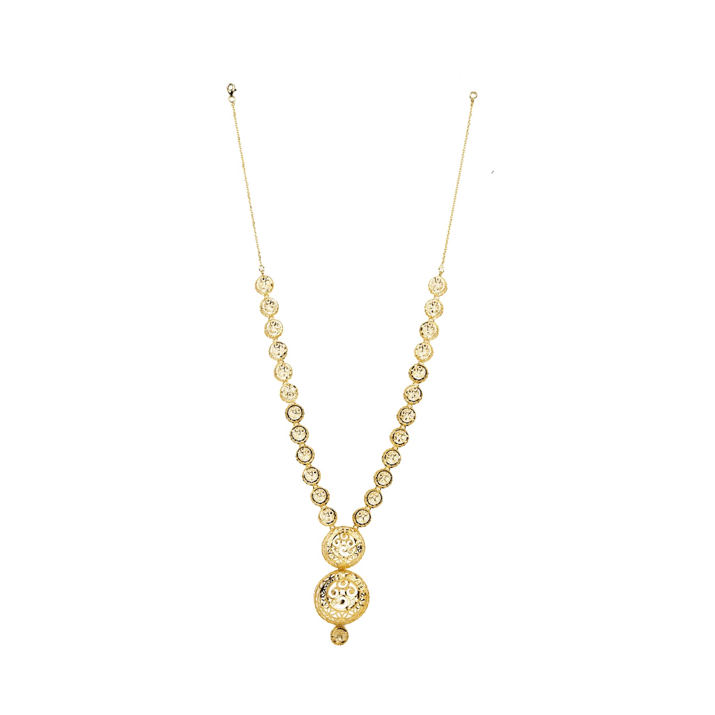 Twin Medallion Filigree Necklace in Antique Gold Finish