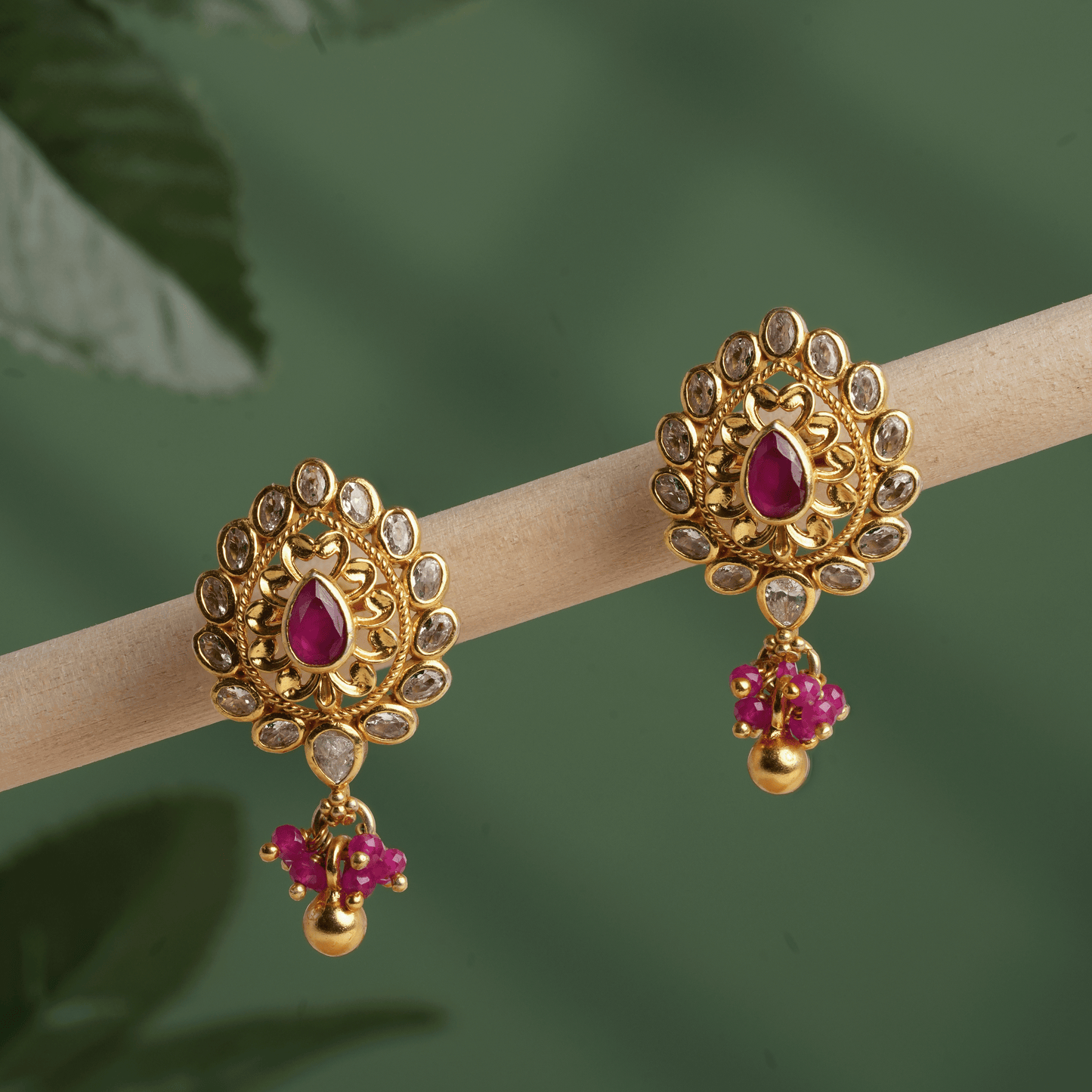 Heritage Teardrop Ruby Stud with Cluster Drops