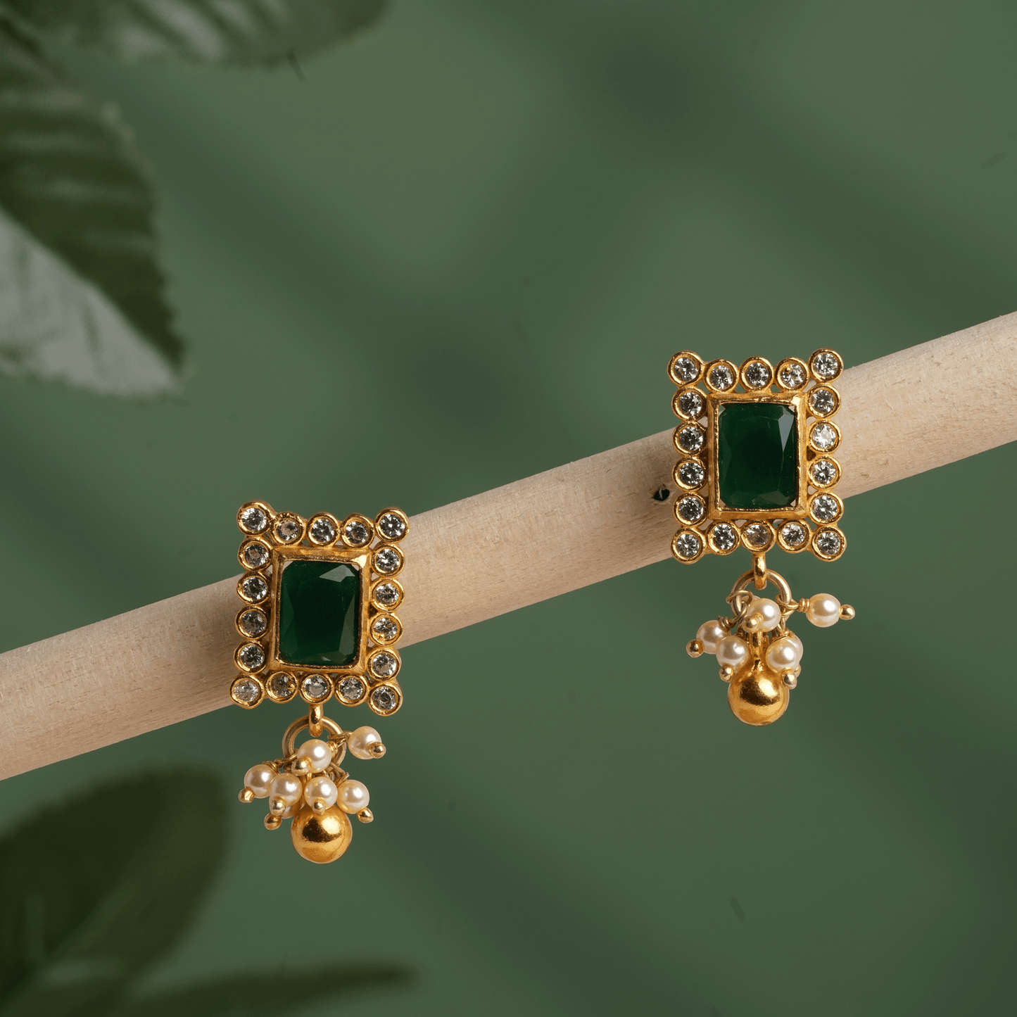 Emerald Gaze Rectangle Stud
