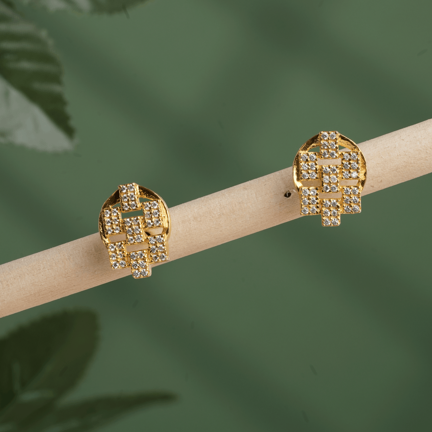 Art Deco Sparkle Studs in Antique Gold