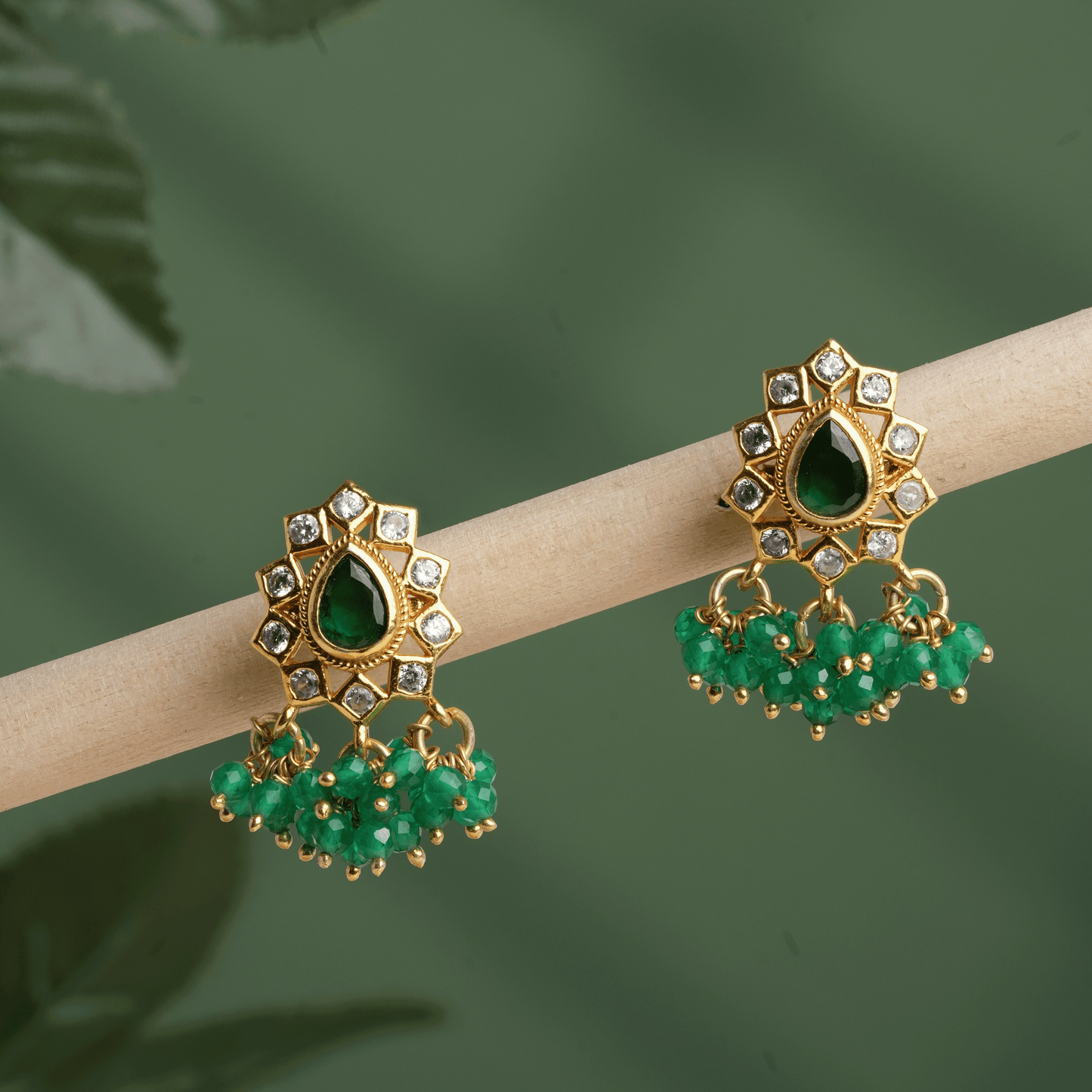 Padma Emerald Drop Earrings with Floral Radiance