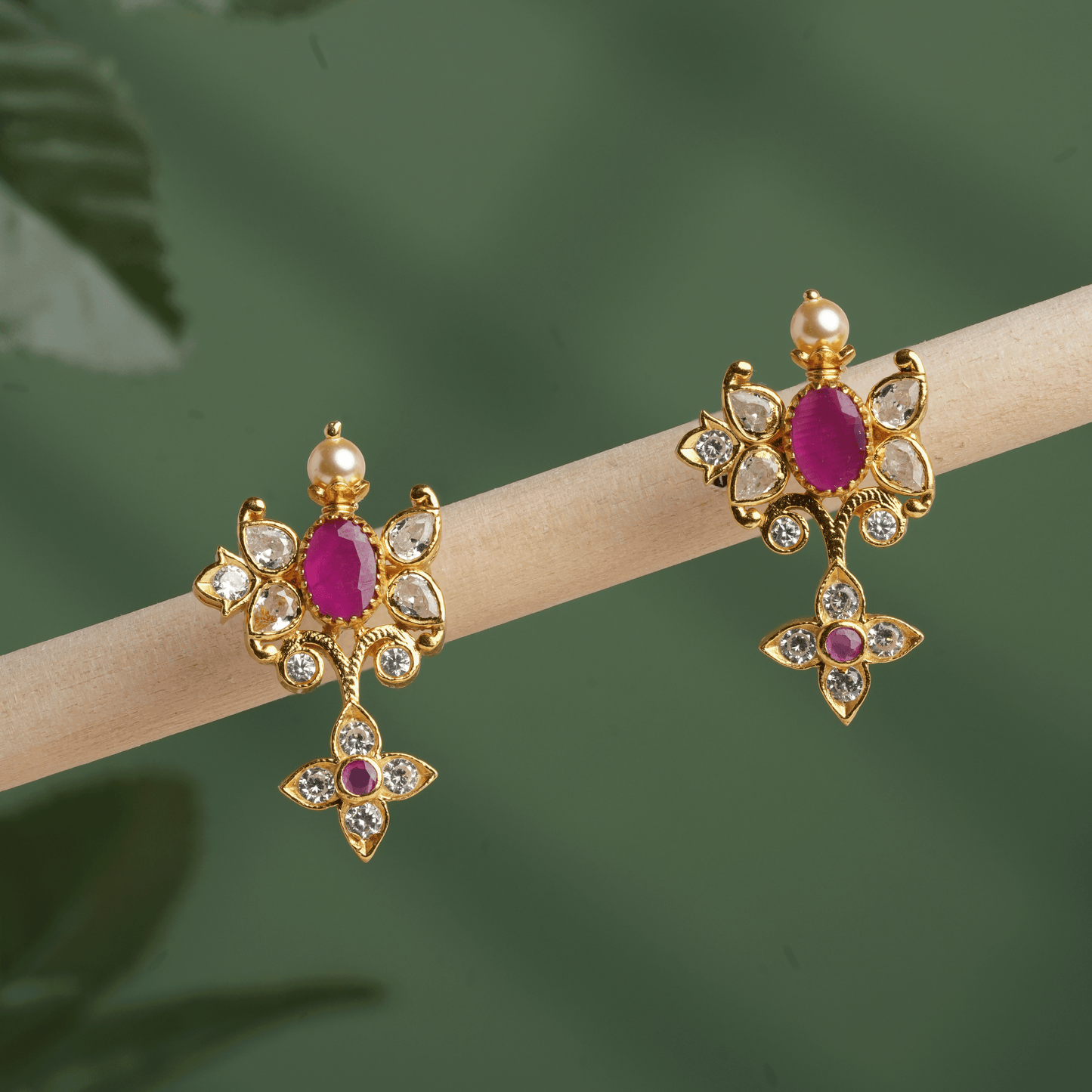 Regal Ruby-Cluster Pendant with Pearl Crown