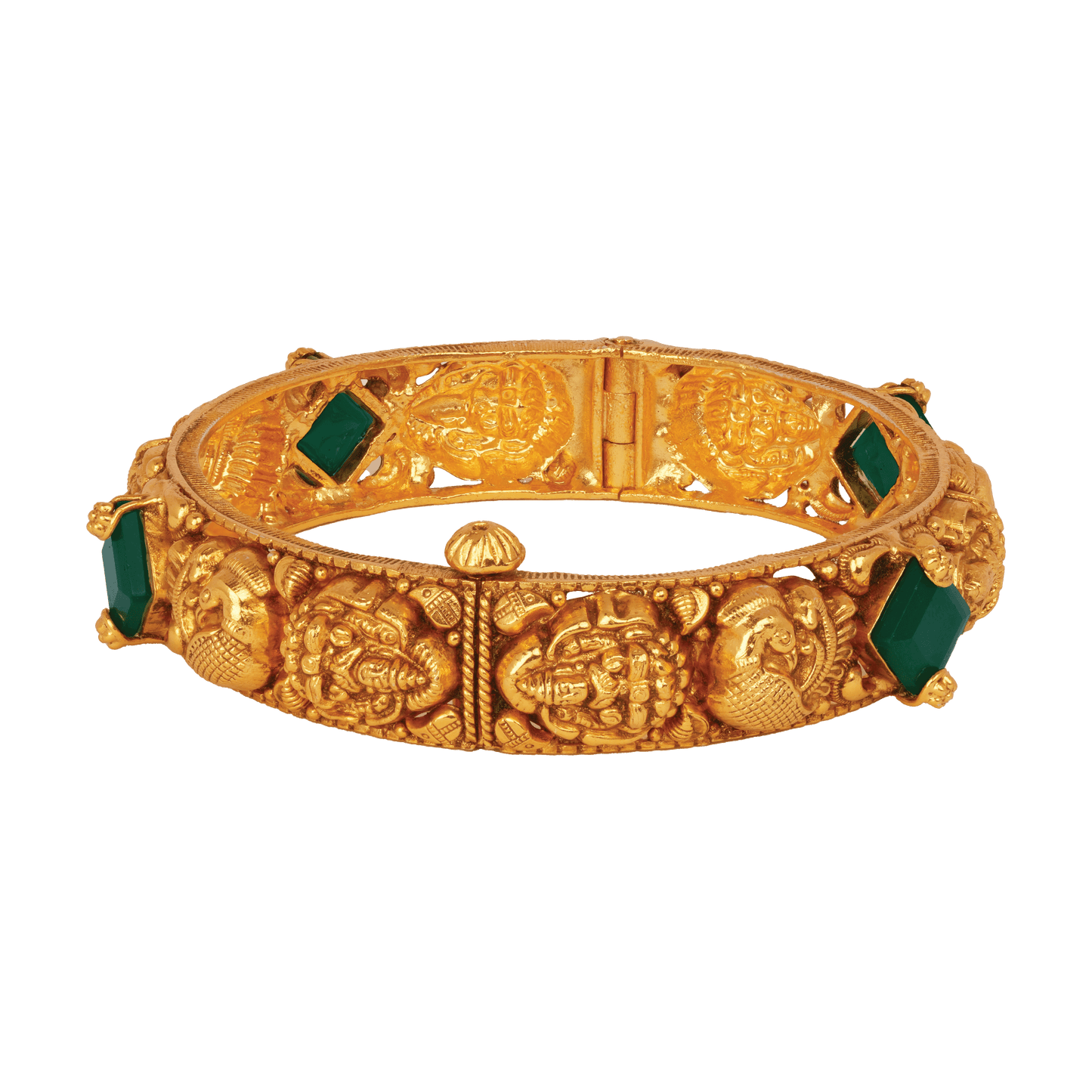 Celestial Peacock Gold Bangle with Emerald-Cut Gemstones