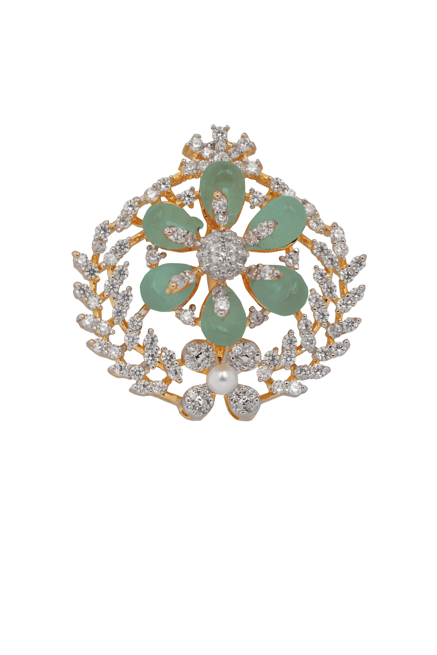 Petals of Grace: Diamond-Studded Floral Brooch with Blush Deep Purple Accents & Pearl Center
