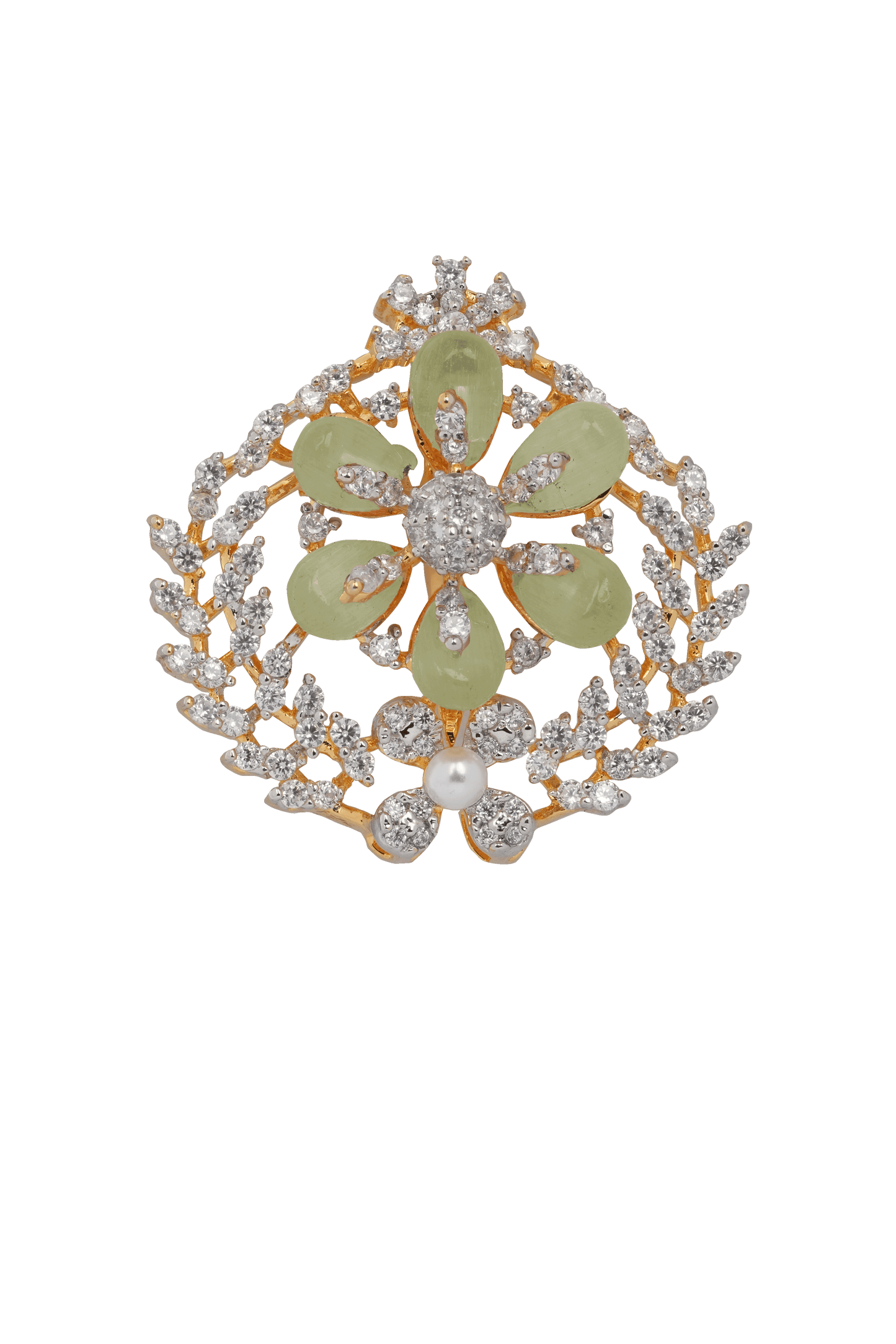 Petals of Grace: Diamond-Studded Floral Brooch with Blush Deep Purple Accents & Pearl Center
