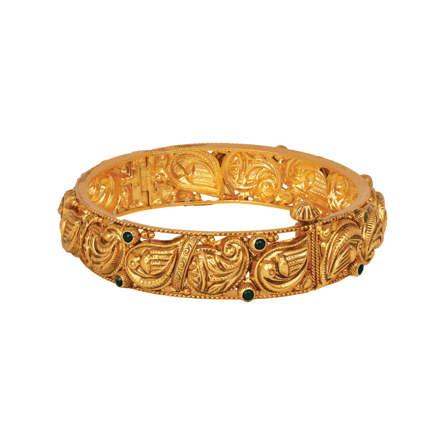 Royal Paisley Gold Bangle with Emerald Highlights